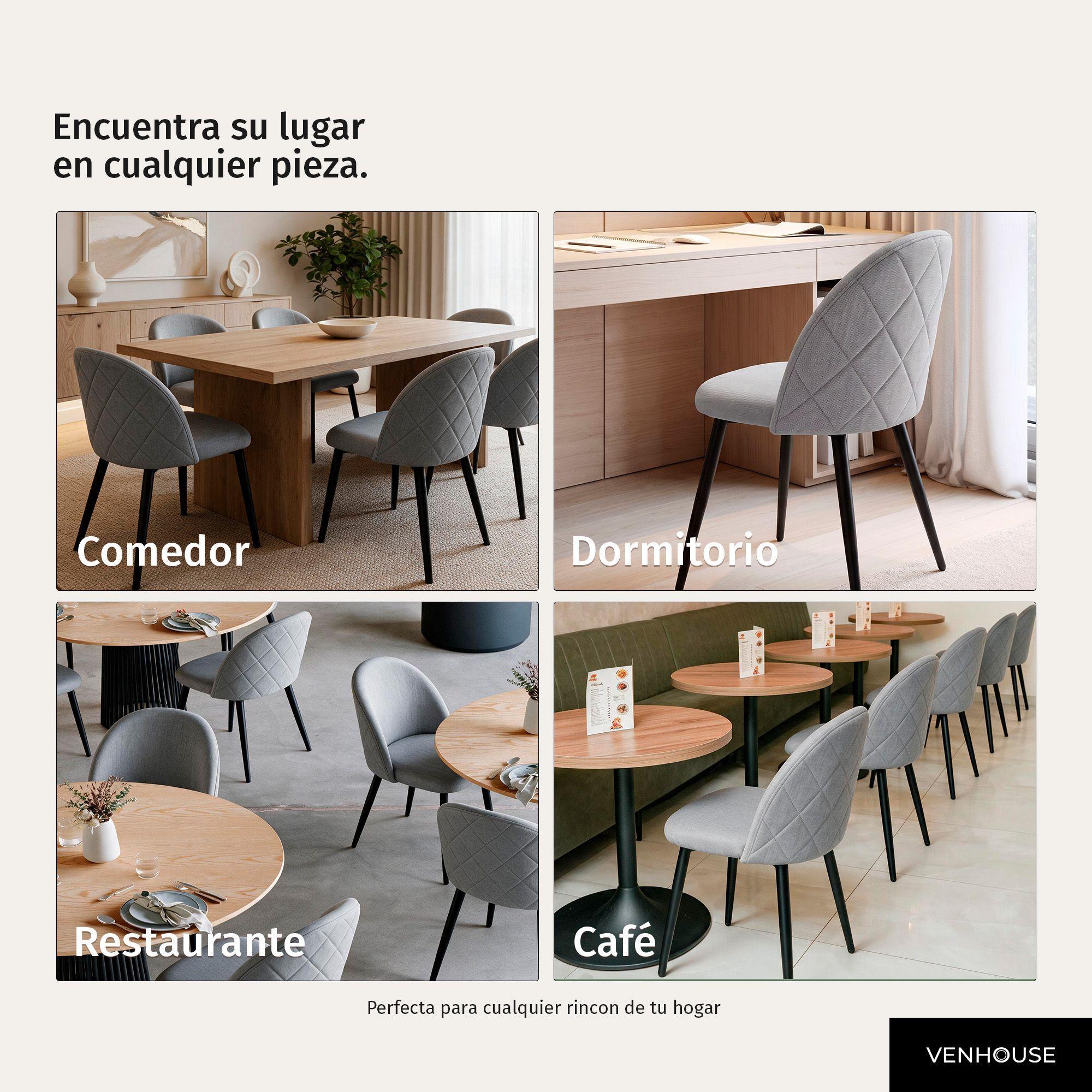 Pack 4 Sillas de Comedor Tapizadas Acolchadas Metal Modernas Sora Gris-5