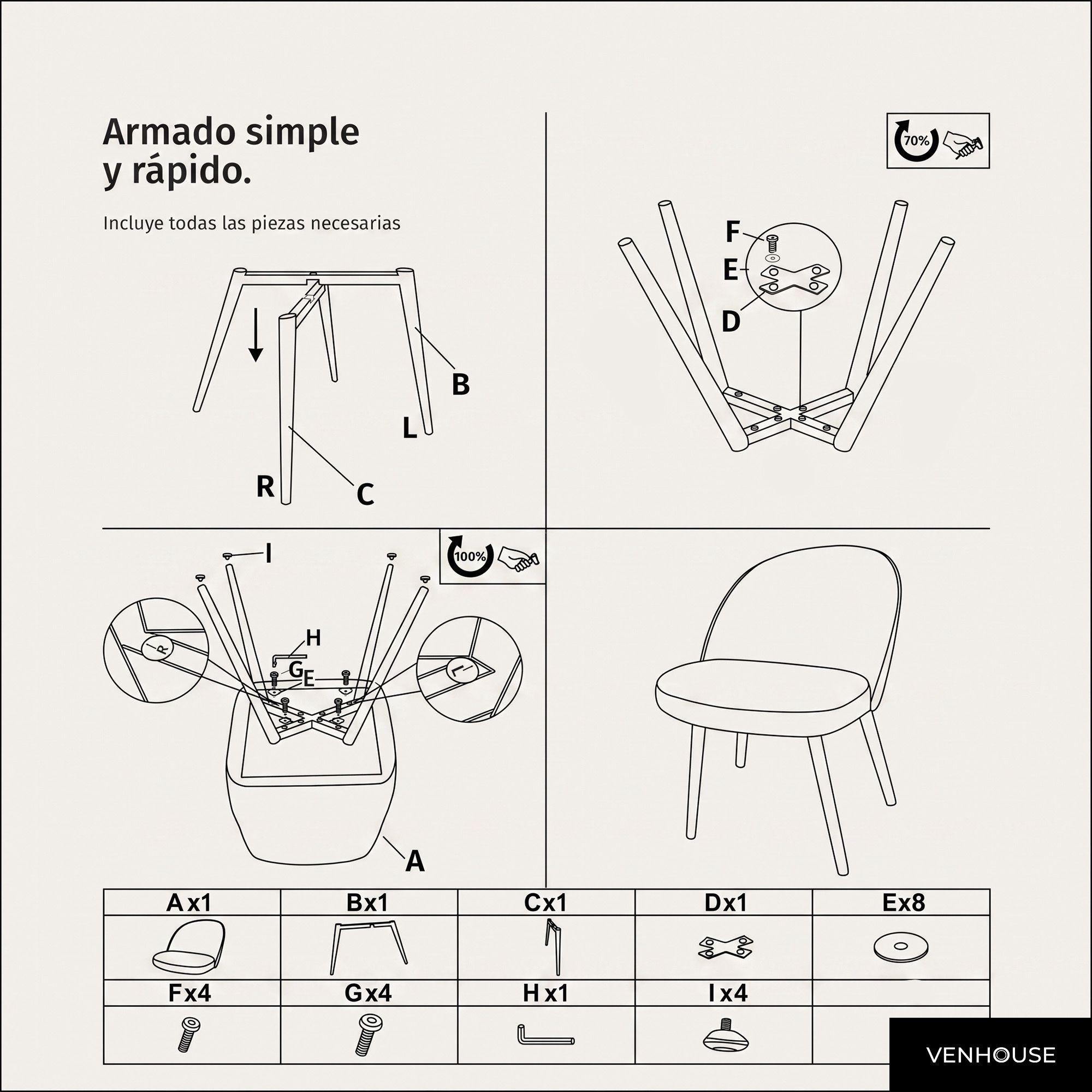 Pack 4 Sillas de Comedor Tapizadas Acolchadas Metal Modernas Sora Gris-6