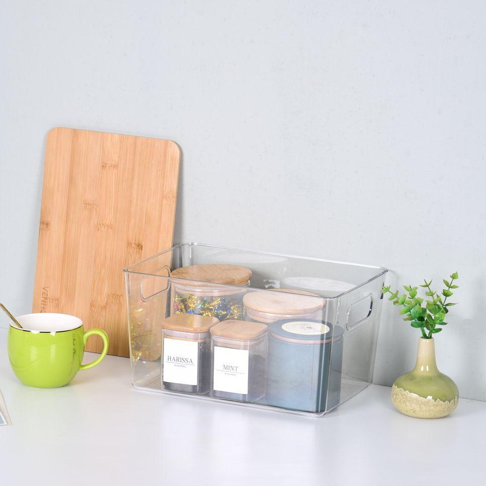 Pack 2 Cajas Organizadora Plástico Tapa De Bambú Cocina Baño-2