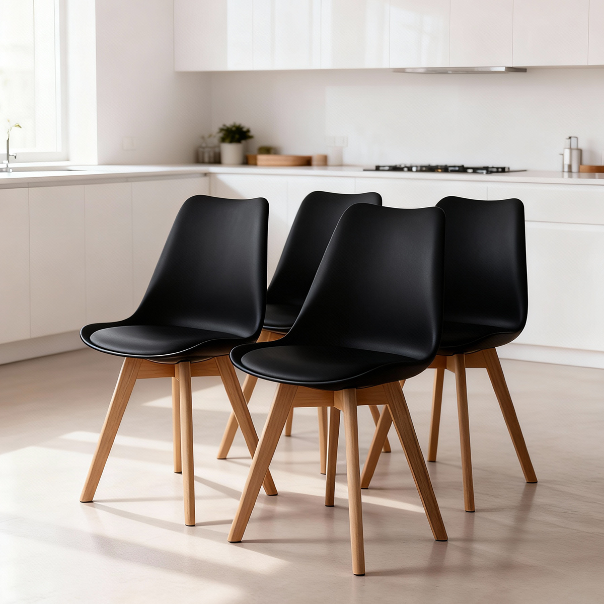 Pack 4 Sillas Eames Tulip Acolchadas Negras-0