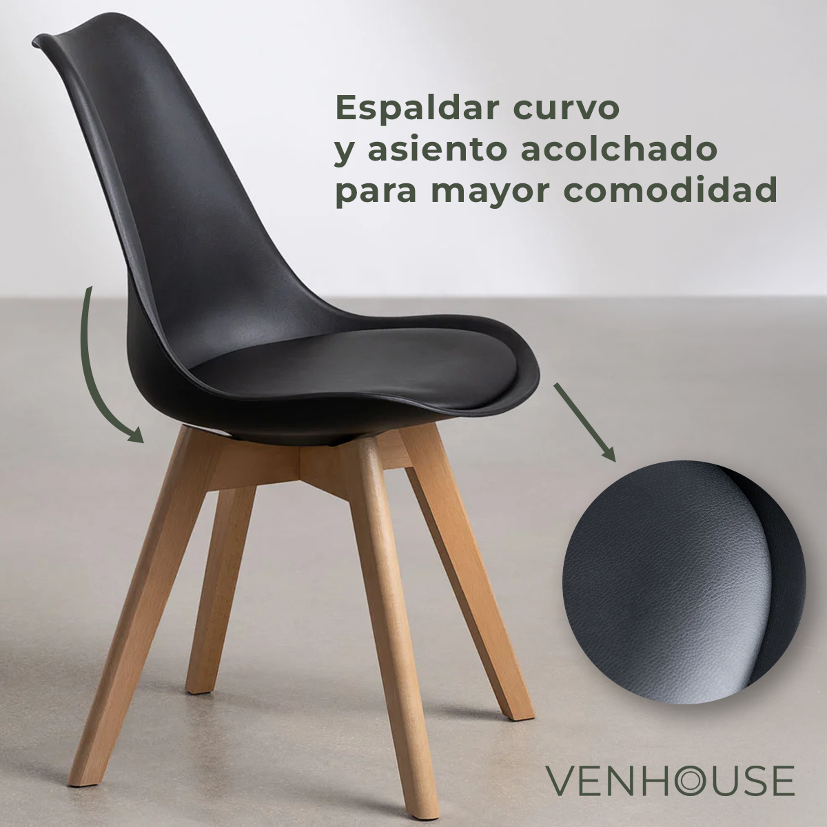 Pack 4 Sillas Eames Tulip Acolchadas Negras-1