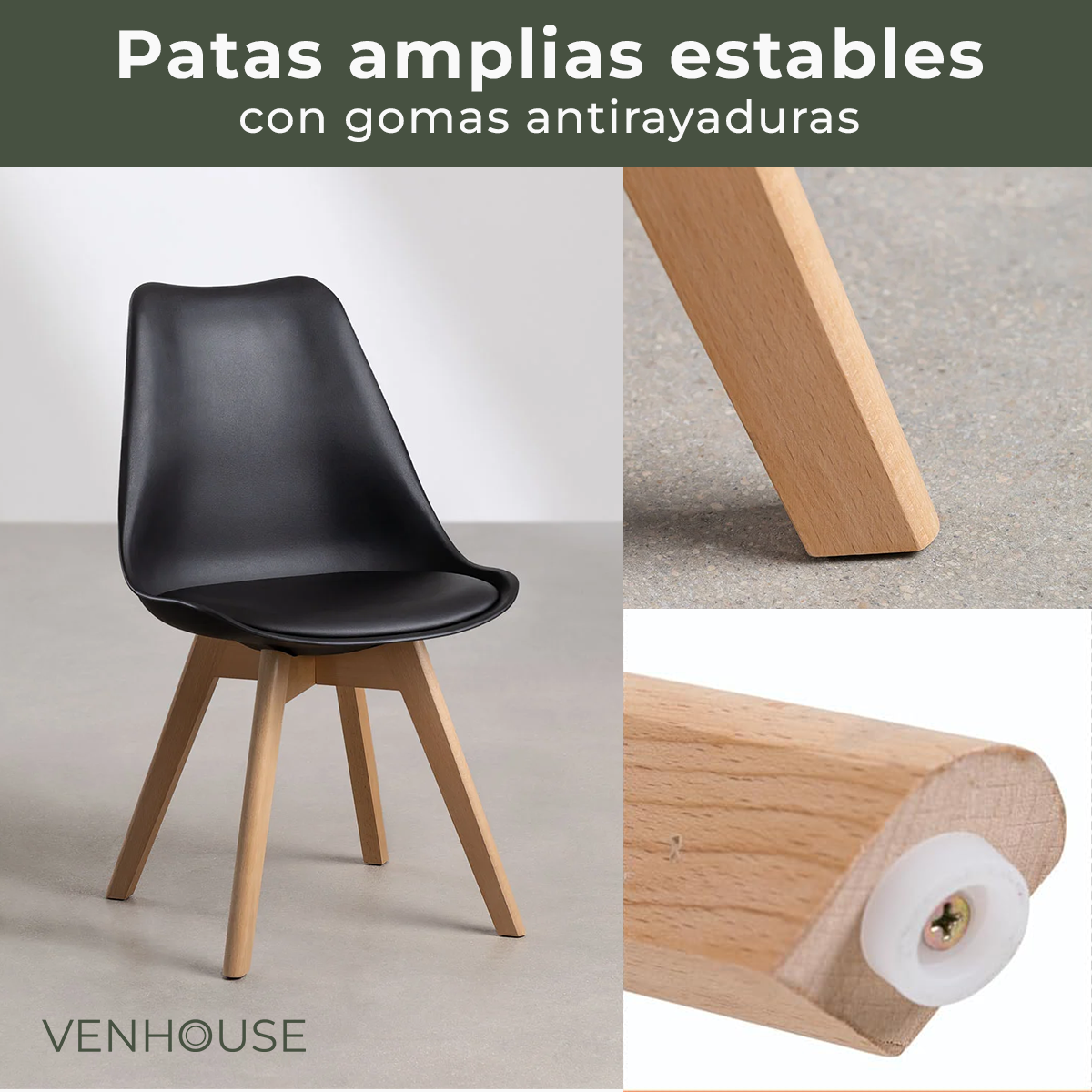 Pack 4 Sillas Eames Tulip Acolchadas Negras-3