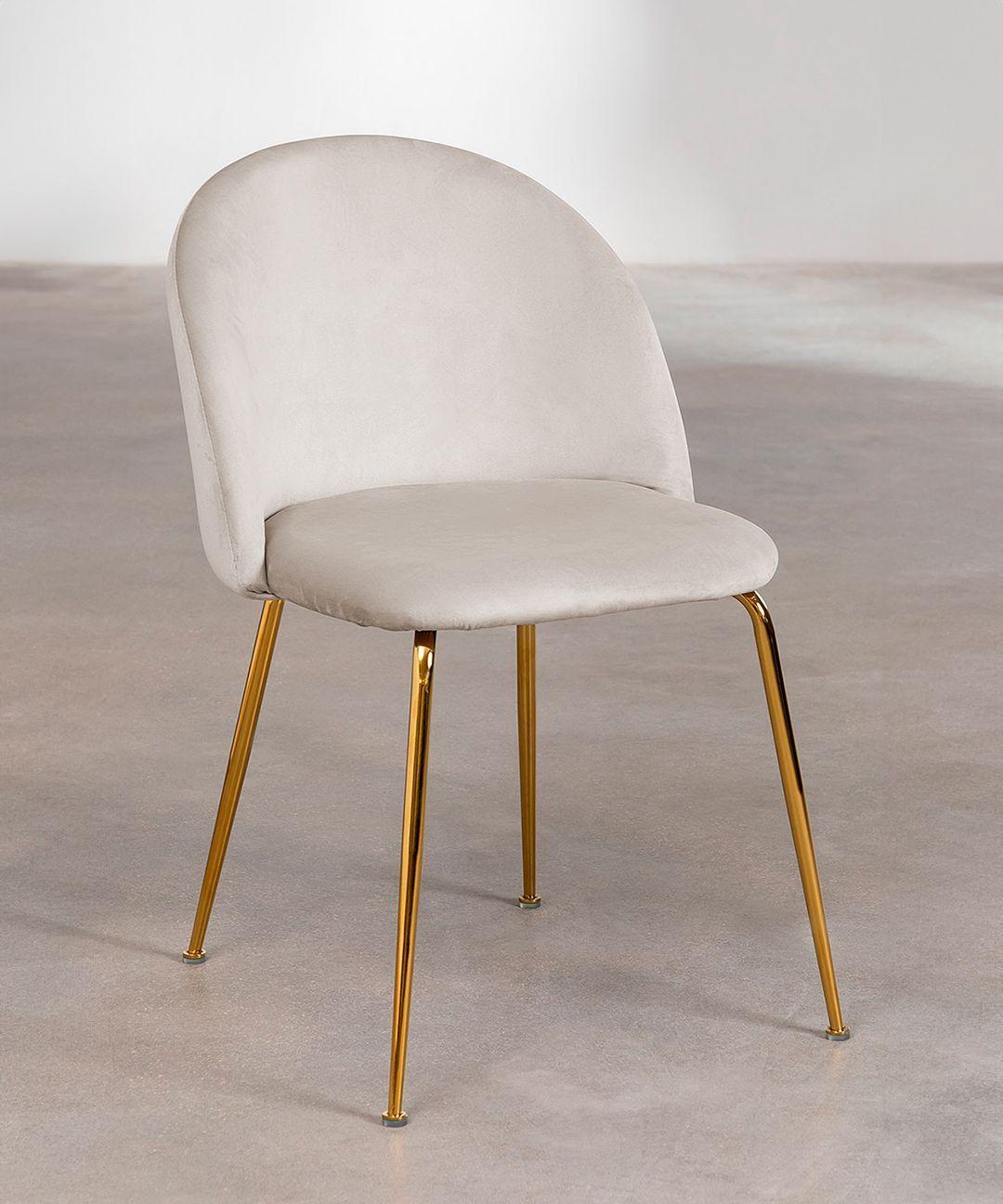 Silla De Comedor Sora Tapiz Velvet Beige Patas Doradas-3