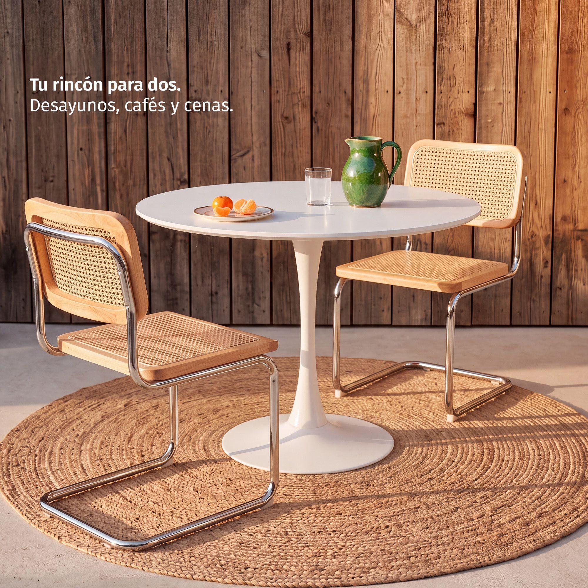 Mesa Cocina Redonda Tulip 80 cm Metal Madera Pedestal Blanca-1