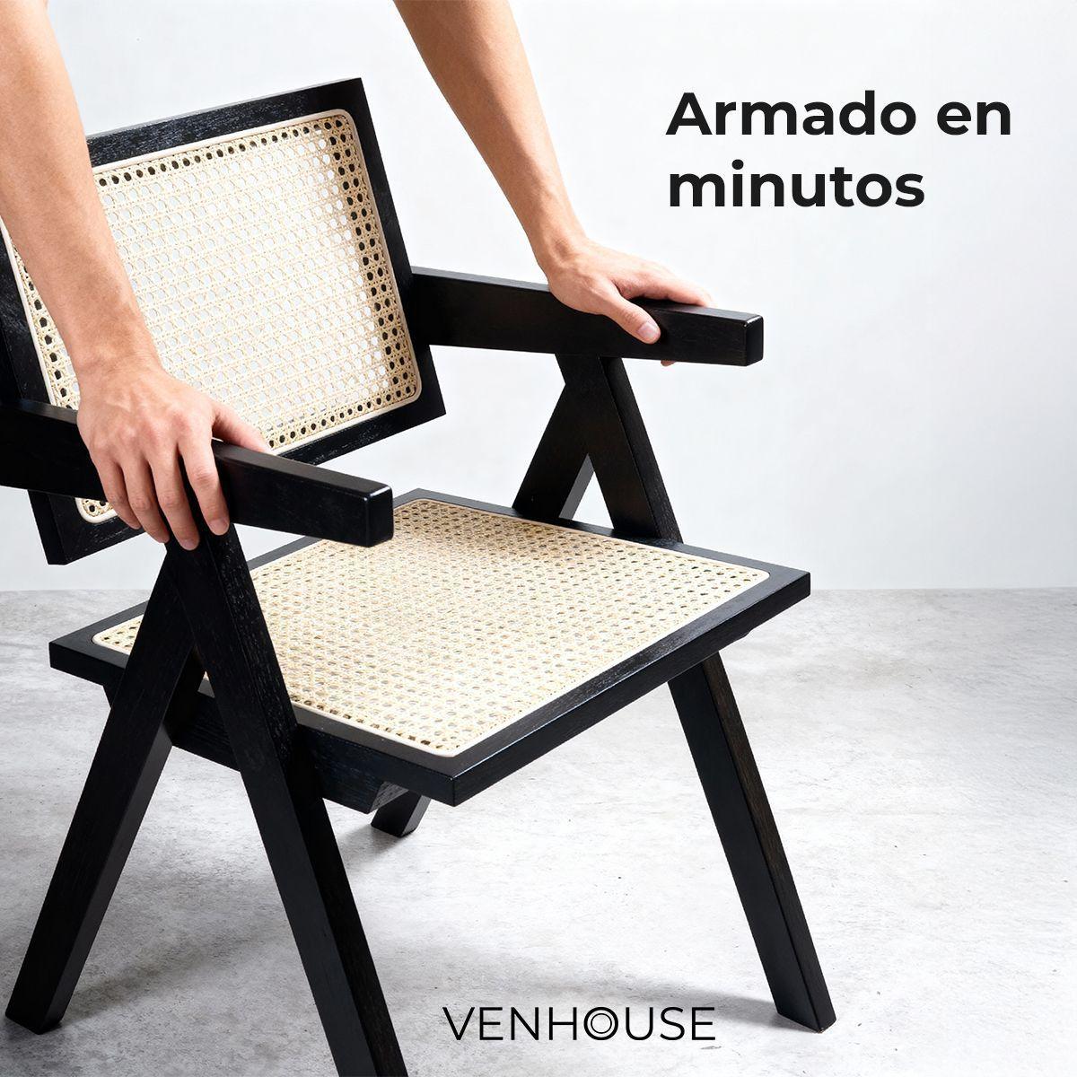 Pack 2 Sillas O Sitial Chandigarh Ratán Madera Para Comedor Negras-2