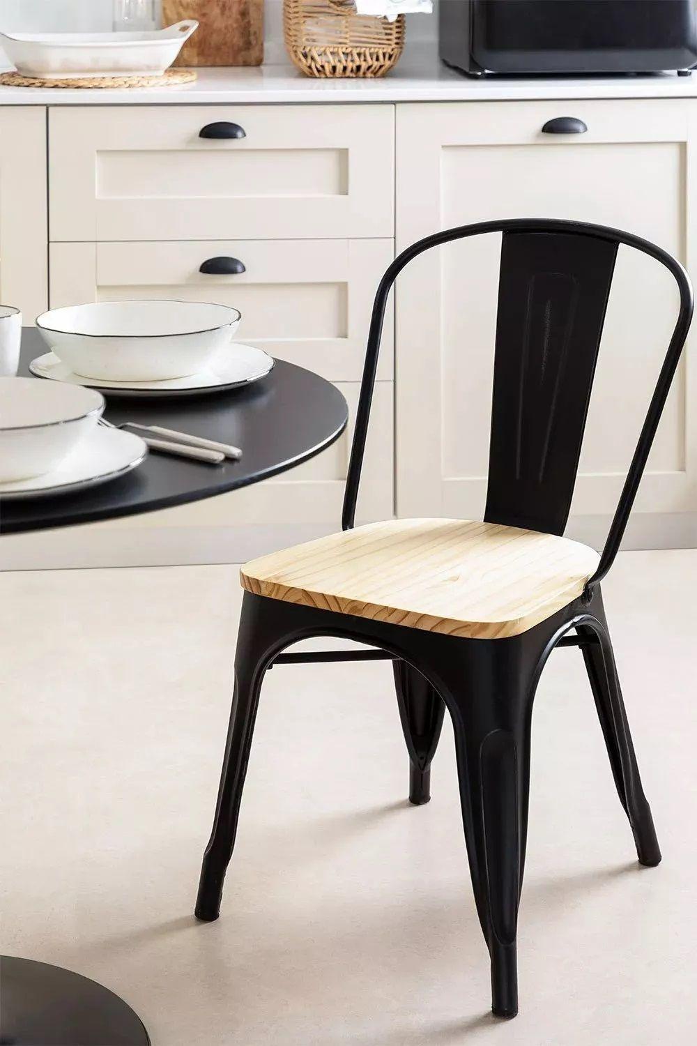 Pack 4 Sillas Tolix Negras De Madera Comedor Venhouse-6