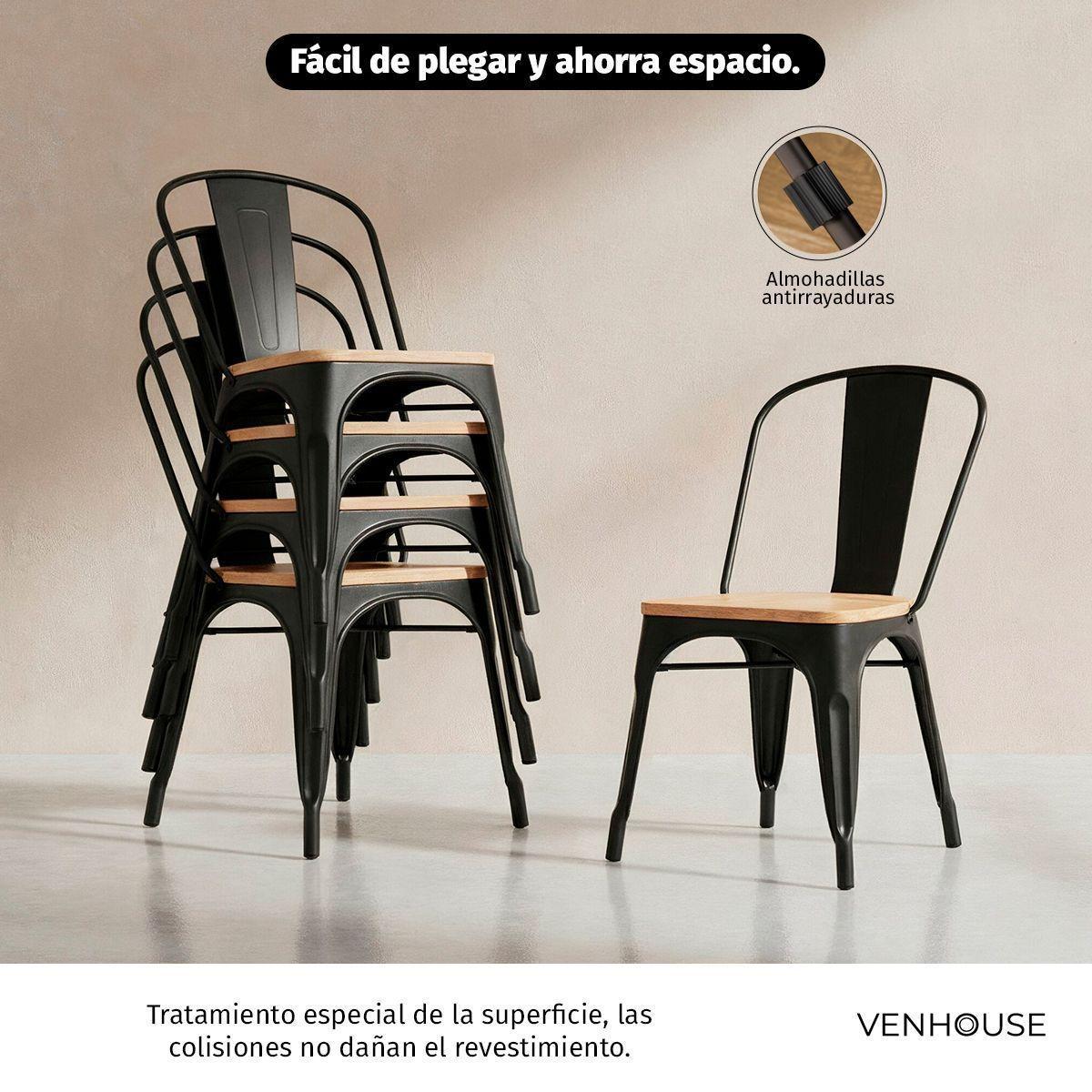 Pack 4 Sillas Tolix Negras De Madera Comedor Venhouse-2