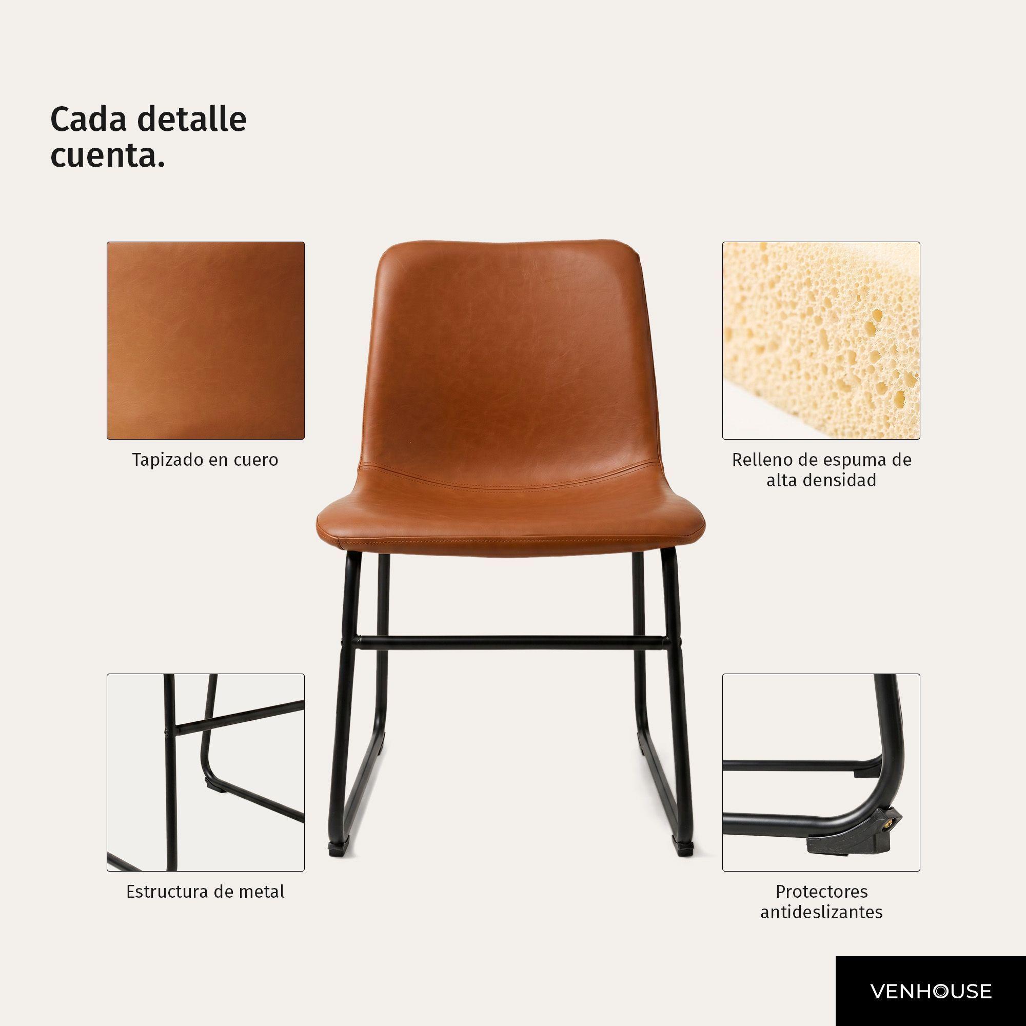 Silla Comedor Cuero Metal Industrial Vintage Cocina Burgos Caramelo-4