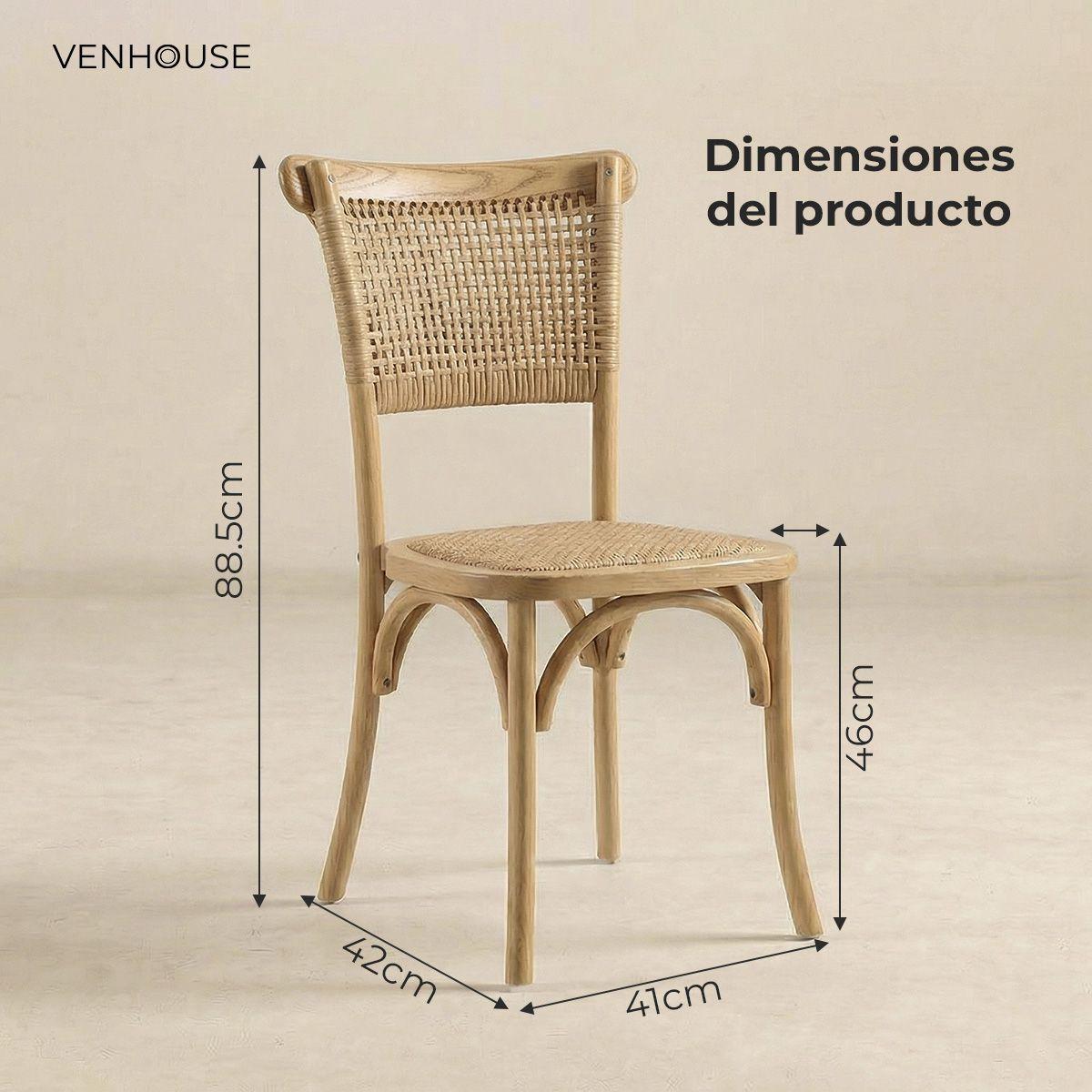 Pack 4 Sillas Crossback Tejida Madera Rattan Natural Venhoouse-3