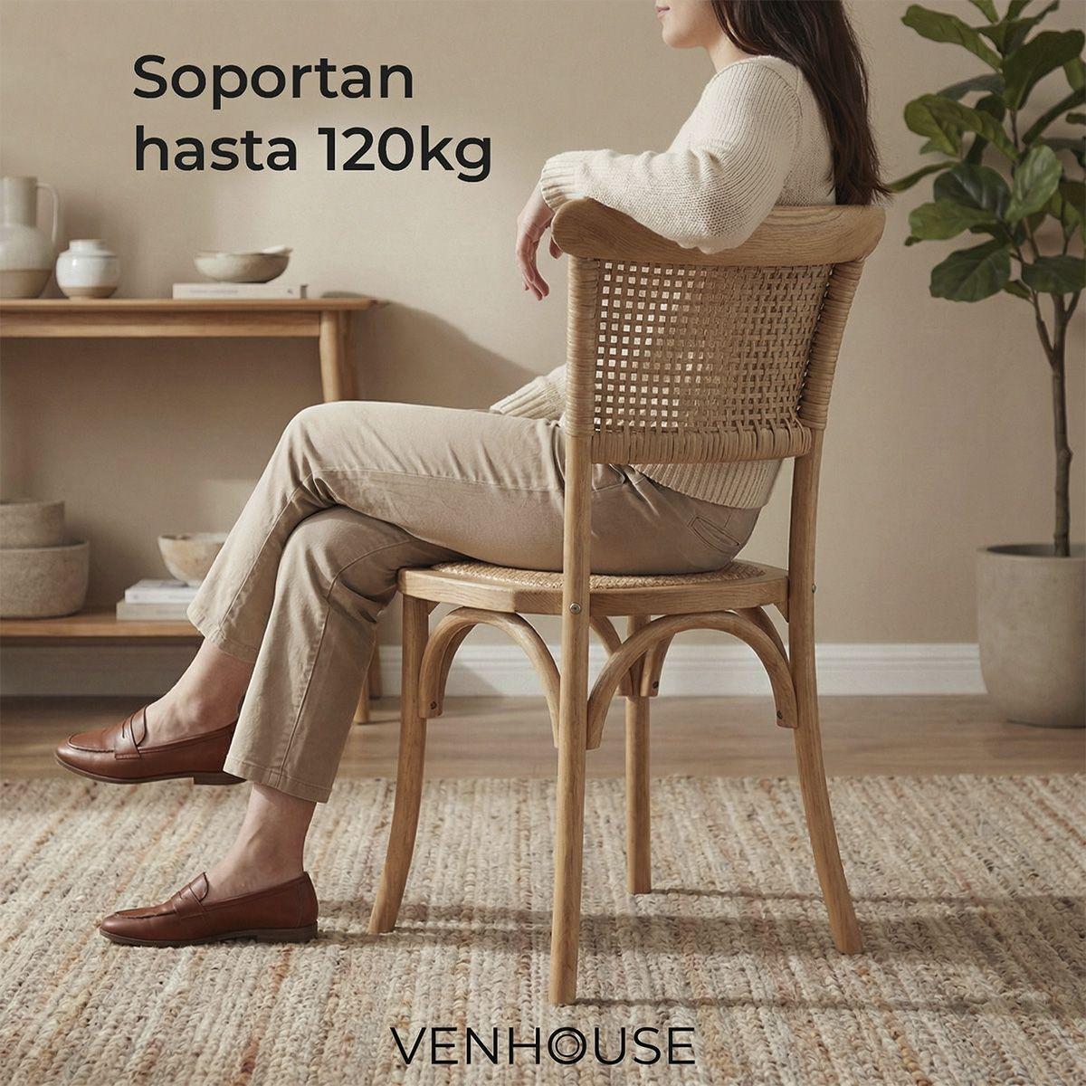 Pack 4 Sillas Crossback Tejida Madera Rattan Natural Venhoouse-4