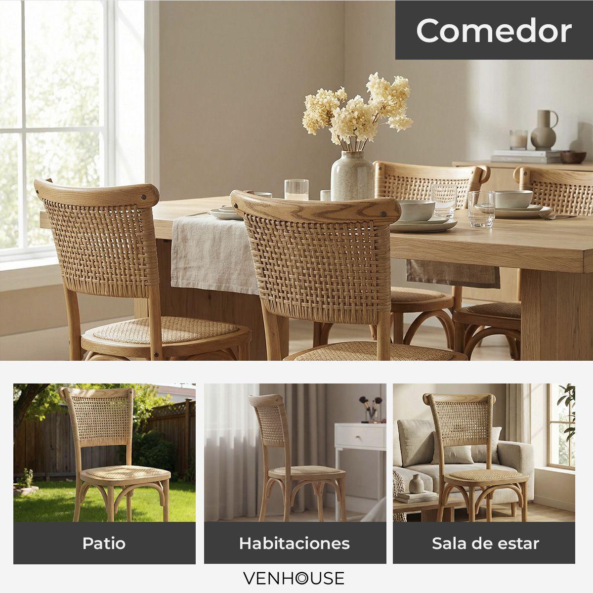 Pack 4 Sillas Crossback Tejida Madera Rattan Natural Venhoouse-5