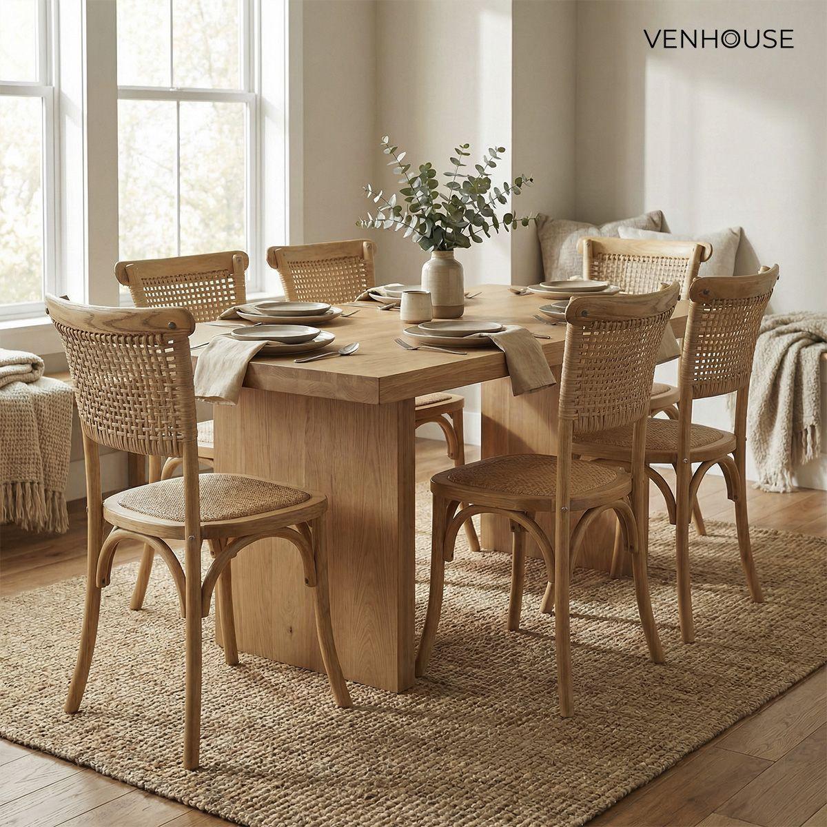 Pack 4 Sillas Crossback Tejida Madera Rattan Natural Venhoouse-6