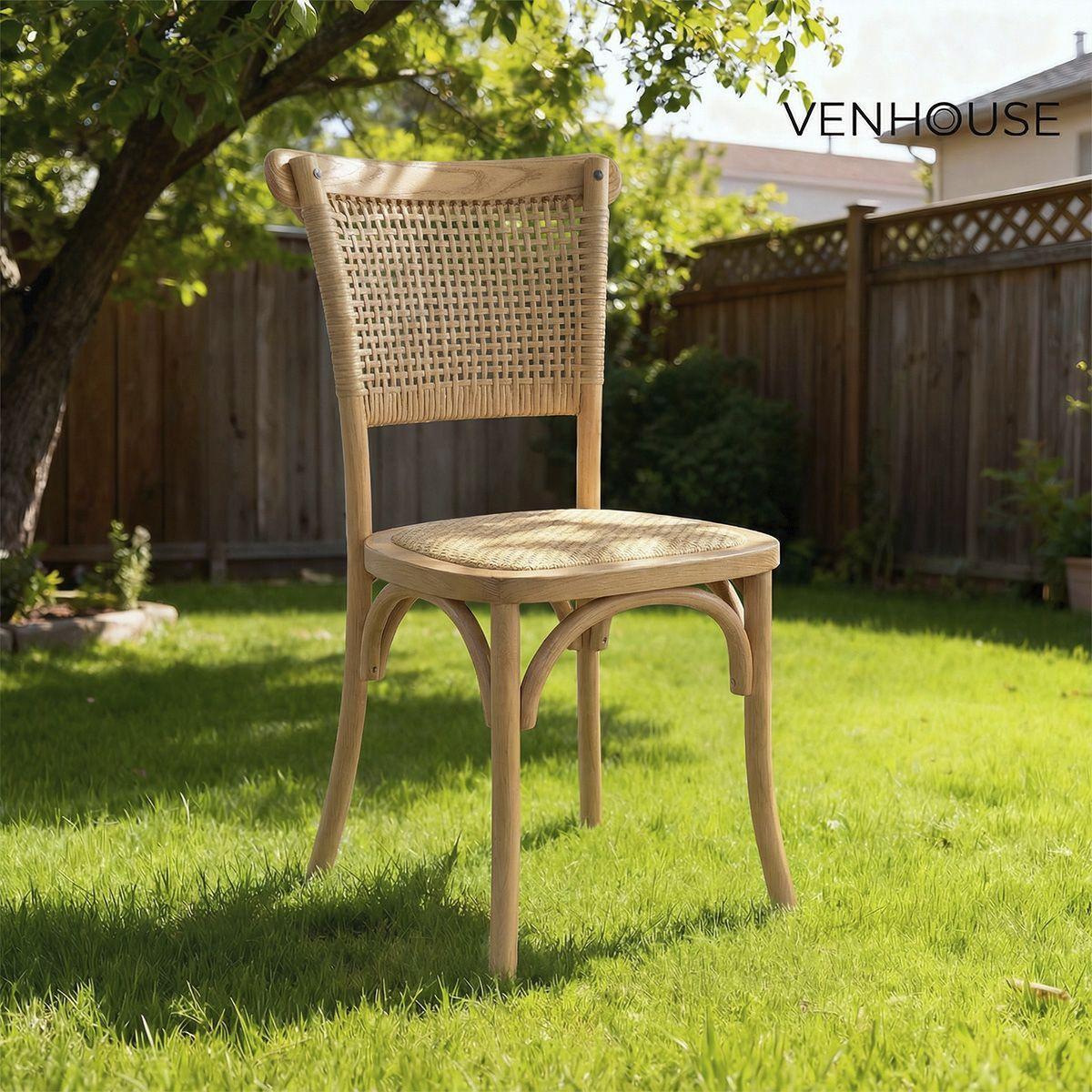 Pack 4 Sillas Crossback Tejida Madera Rattan Natural Venhoouse-7