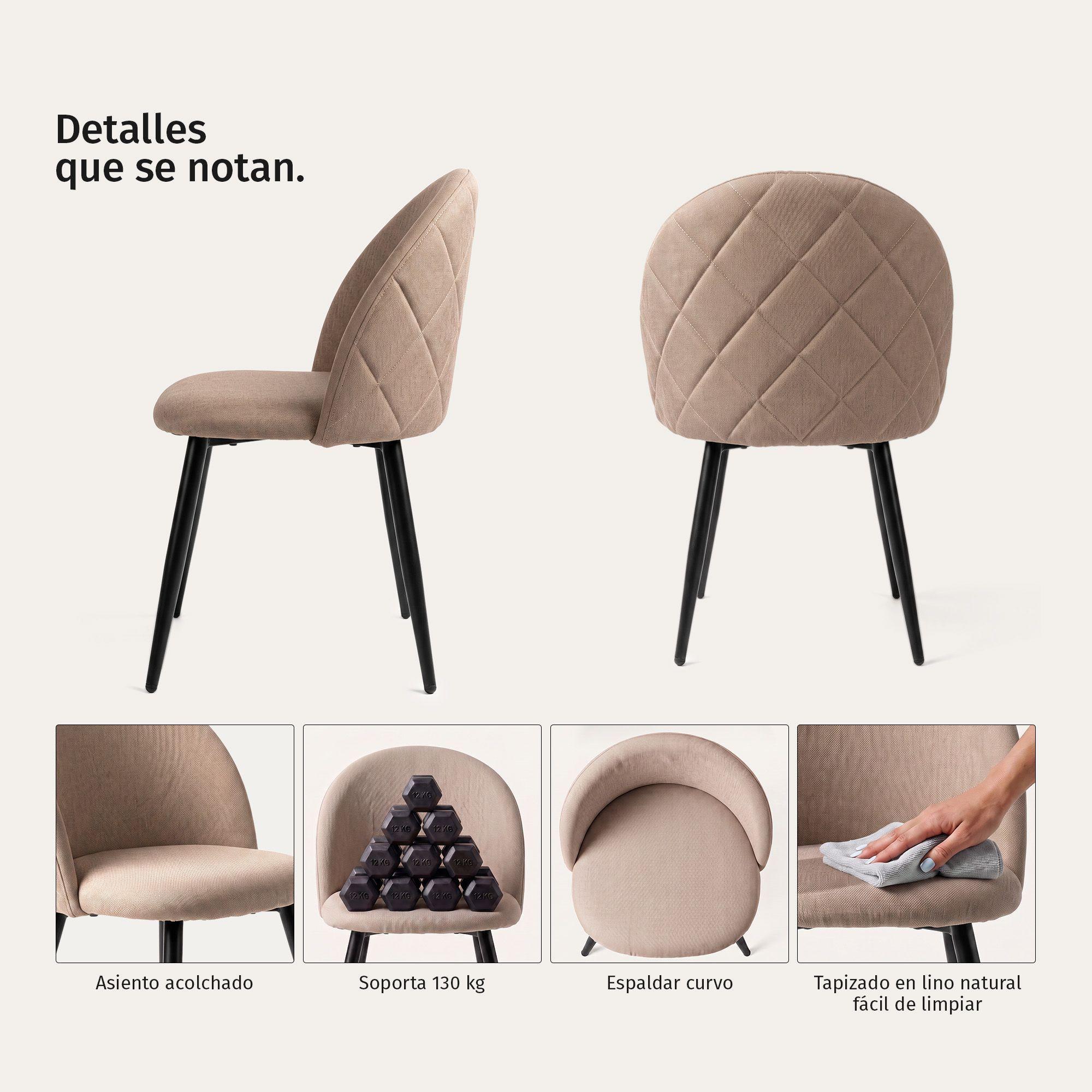 Pack 4 Sillas de Comedor Tapizadas Acolchadas Metal Modernas Sora Beige-2