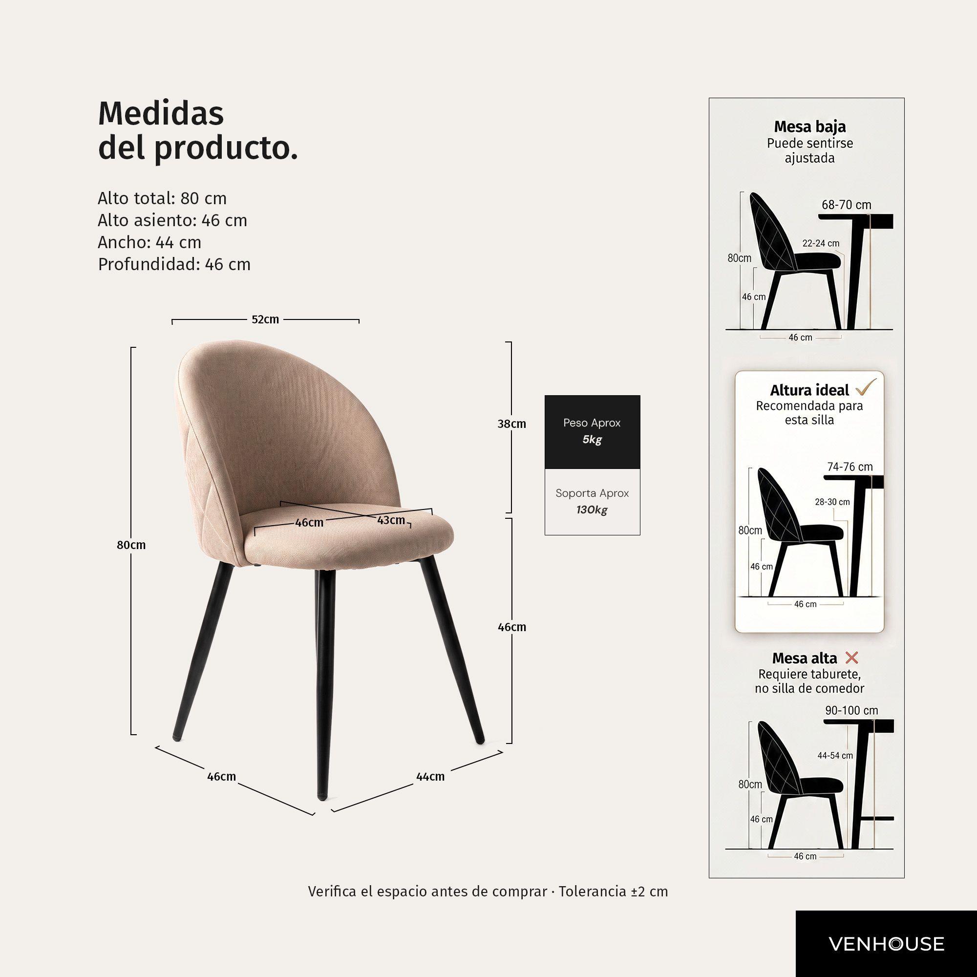 Pack 4 Sillas de Comedor Tapizadas Acolchadas Metal Modernas Sora Beige-3