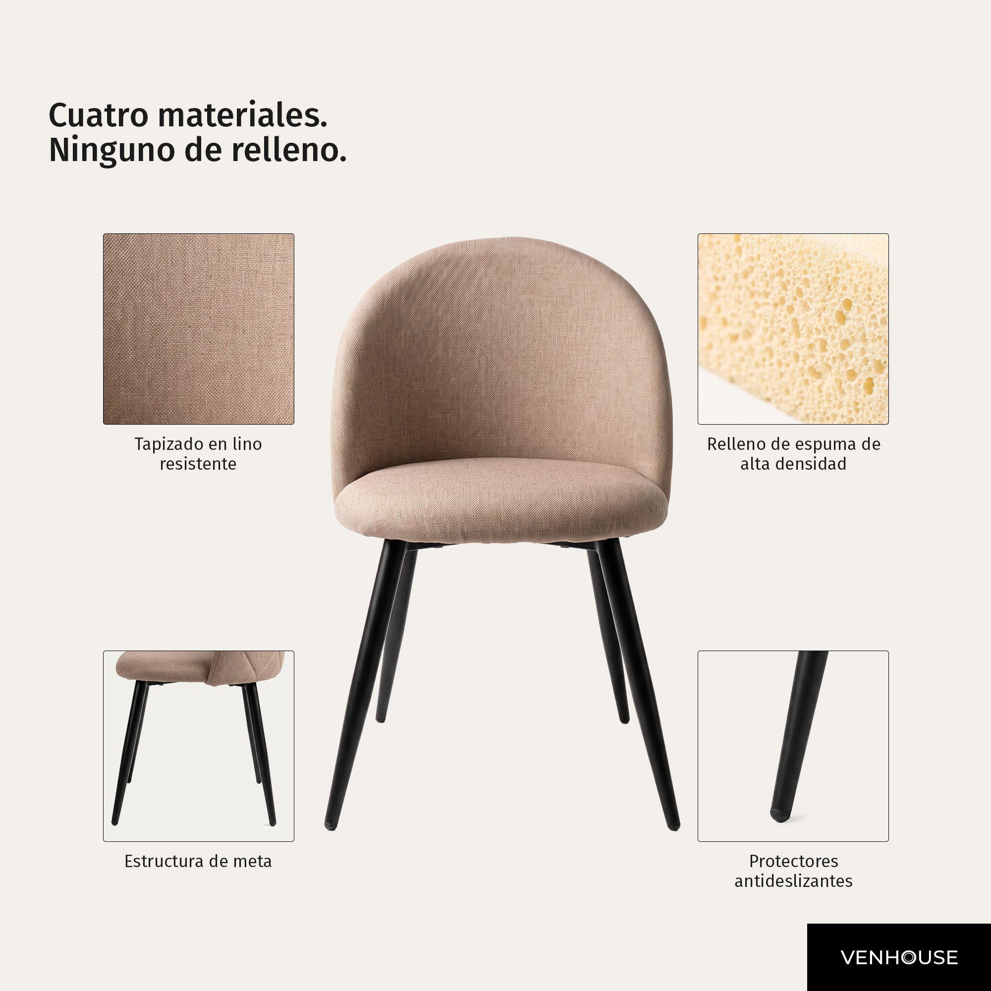Pack 4 Sillas de Comedor Tapizadas Acolchadas Metal Modernas Sora Beige-4