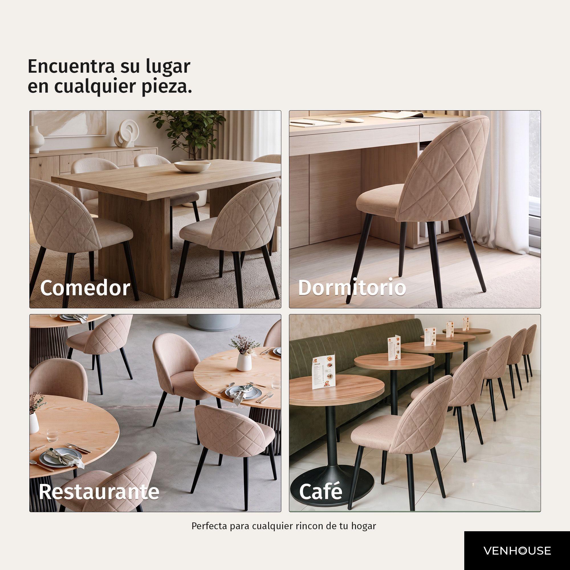 Pack 4 Sillas de Comedor Tapizadas Acolchadas Metal Modernas Sora Beige-5
