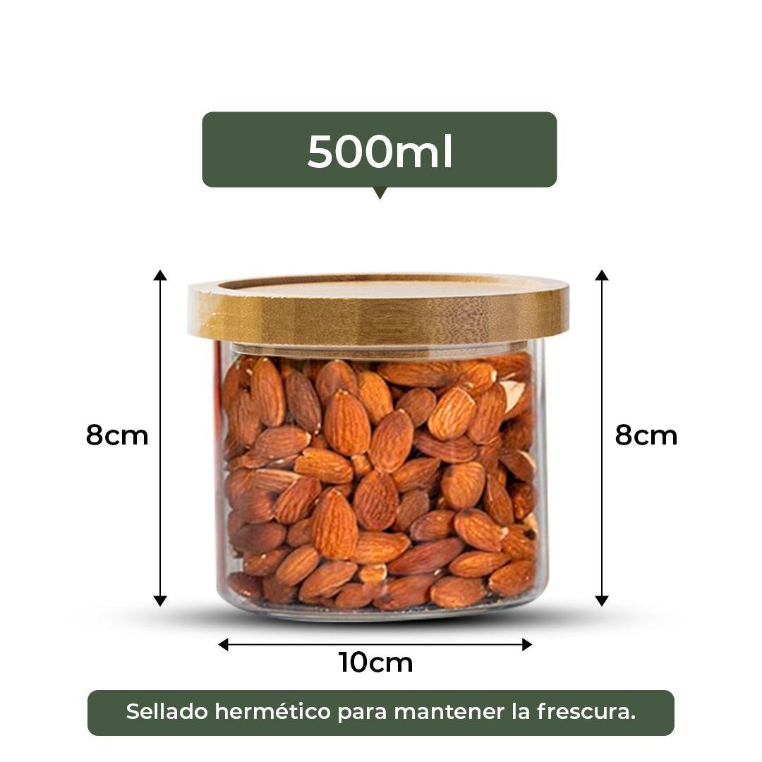 Pack 3 Frasco Contenedor Tarro Hermético Vidrio Bambú 500ml-2