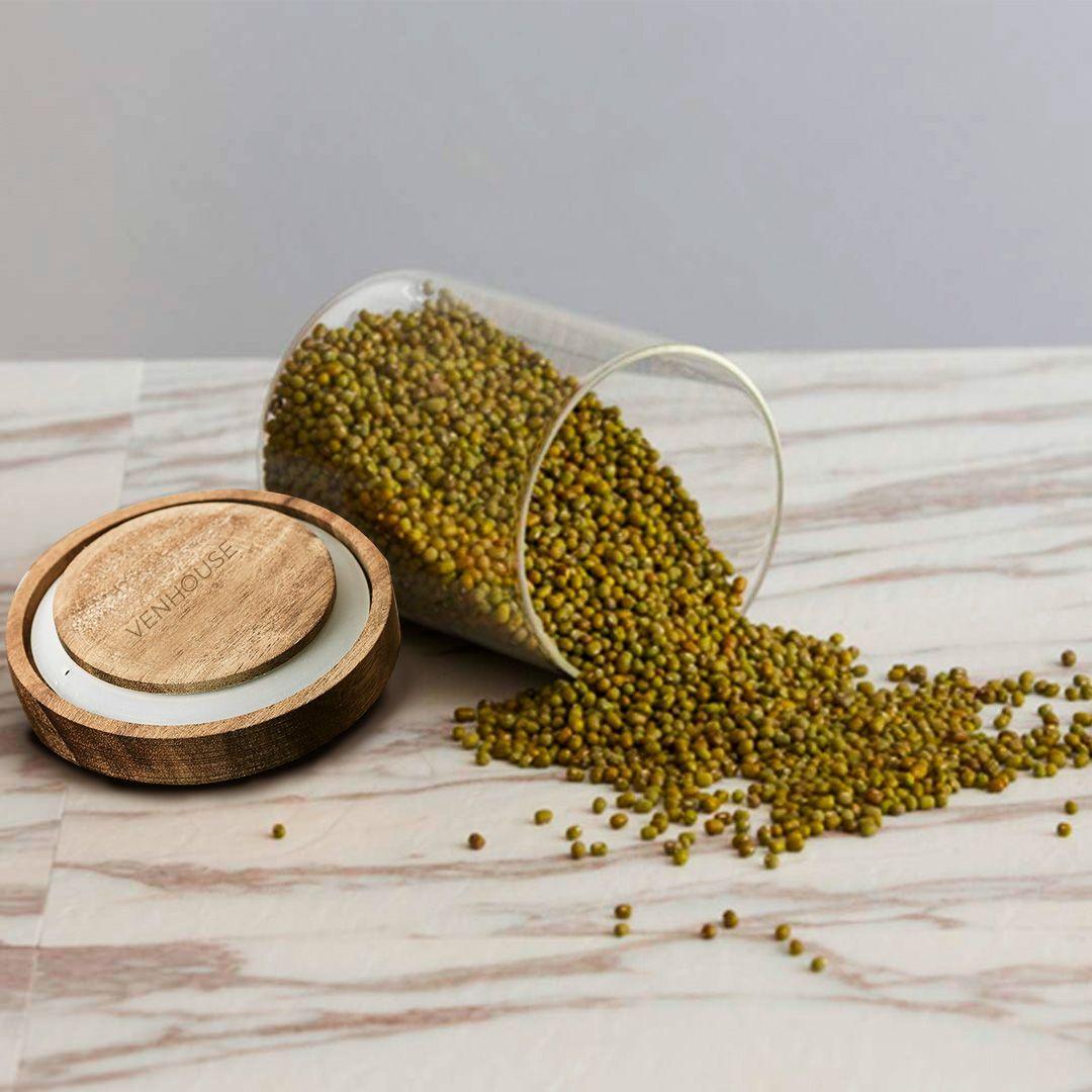 Pack 3 Frasco Contenedor Tarro Hermético Vidrio Bambú 500ml-3