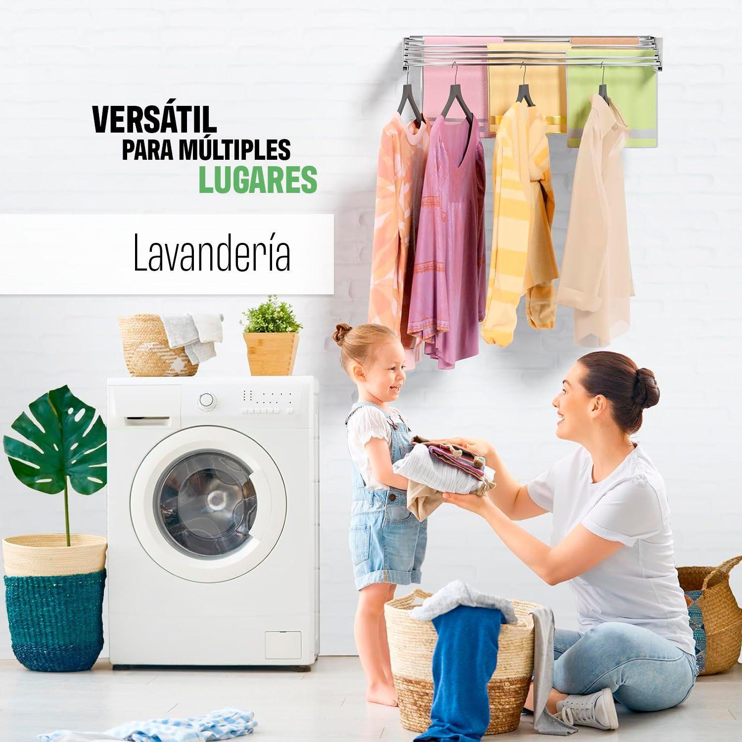 Tendedero De Ropa Plegable Retráctil De Pared Venhoouse 80cm Negro-3