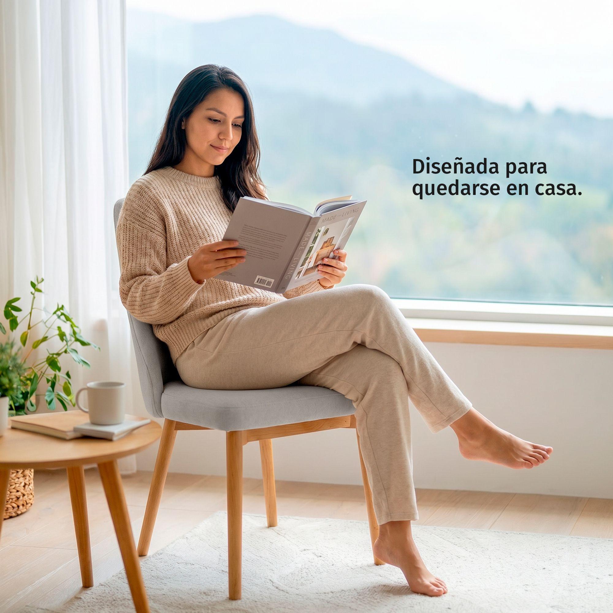 Silla Comedor Lena Madera Asiento Acolchado Poliéster Greige -6