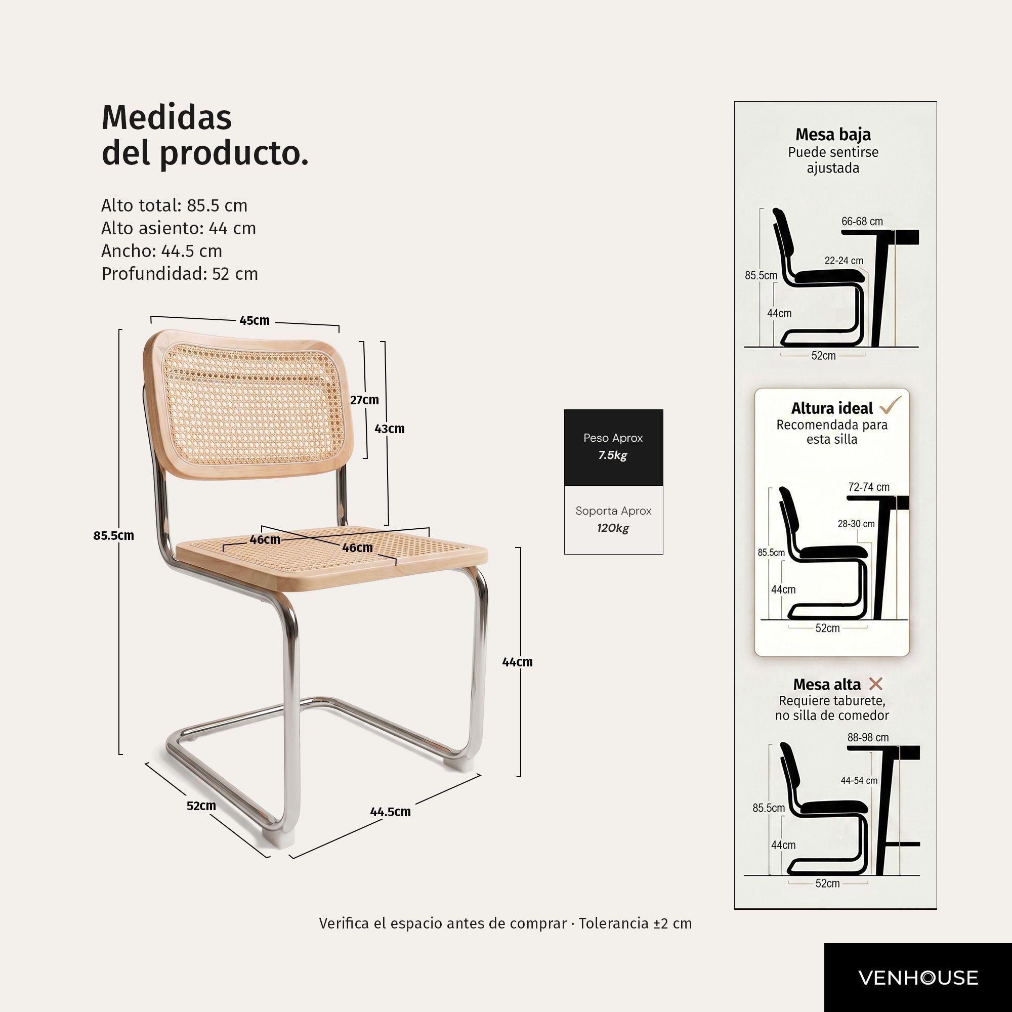 Pack 2 Sillas Para Comedor Cocina Ratán Madera Moderna Respaldo Breuer Naturales-3