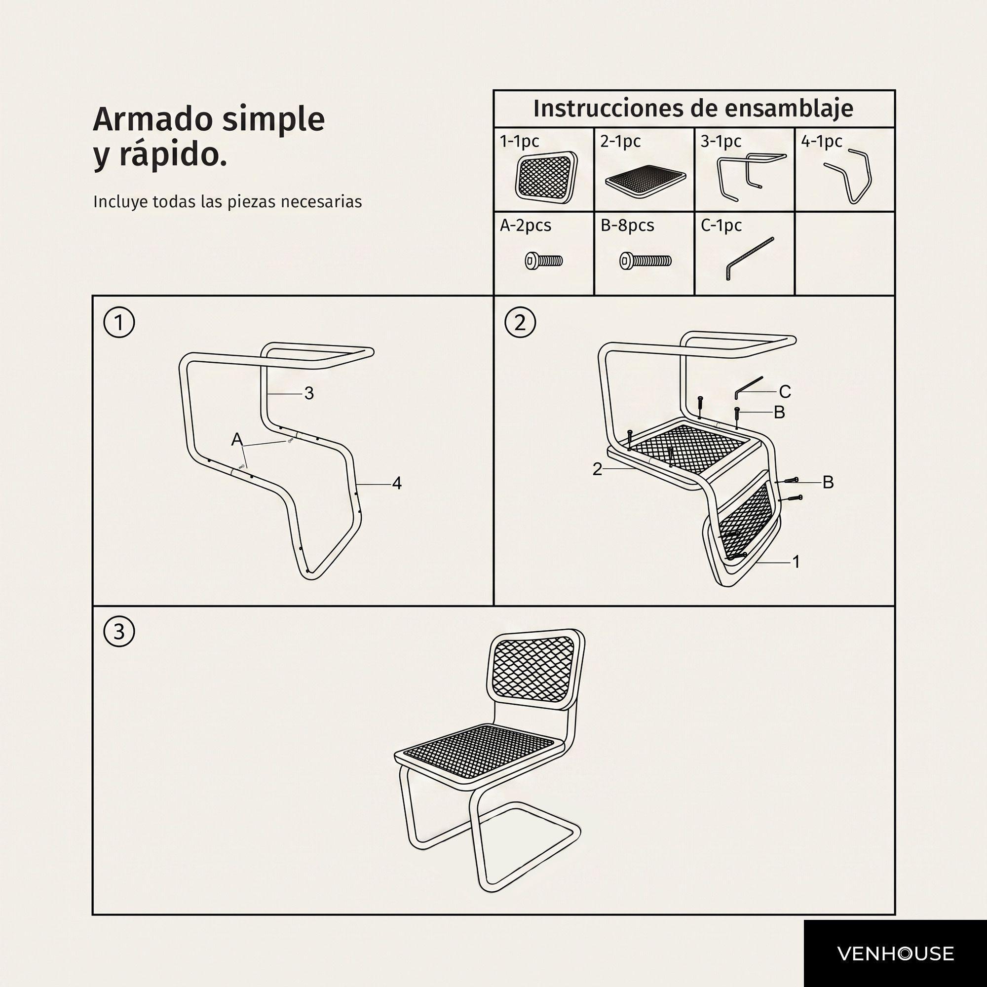 Pack 2 Sillas Para Comedor Cocina Ratán Madera Moderna Respaldo Breuer Naturales-6