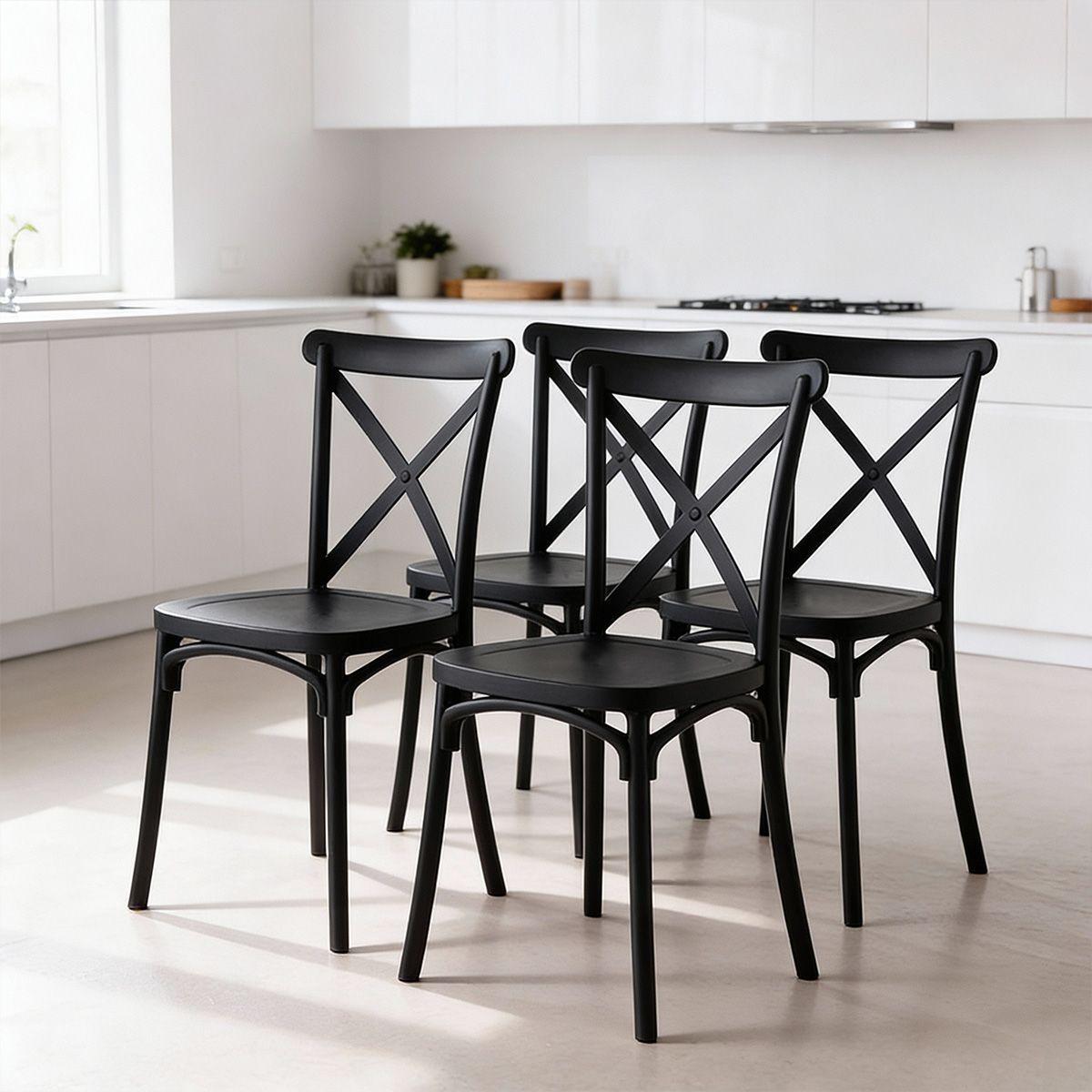 Pack 4 Sillas Crossback Para Comedor Apilables Polipropileno Negras-0