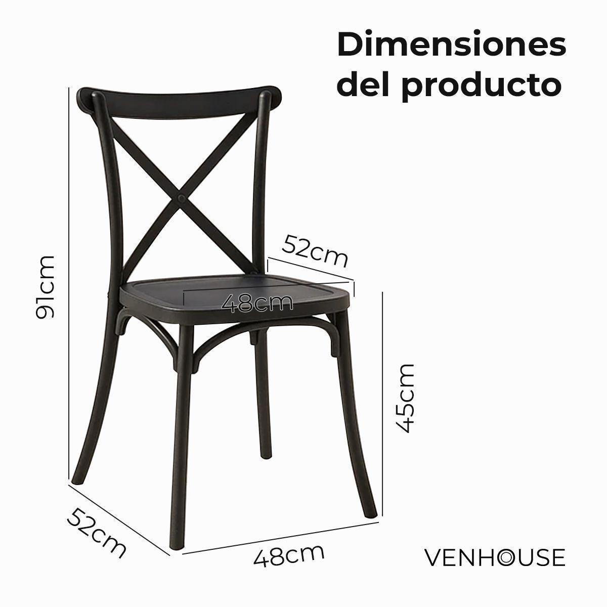 Pack 4 Sillas Crossback Para Comedor Apilables Polipropileno Negras-4