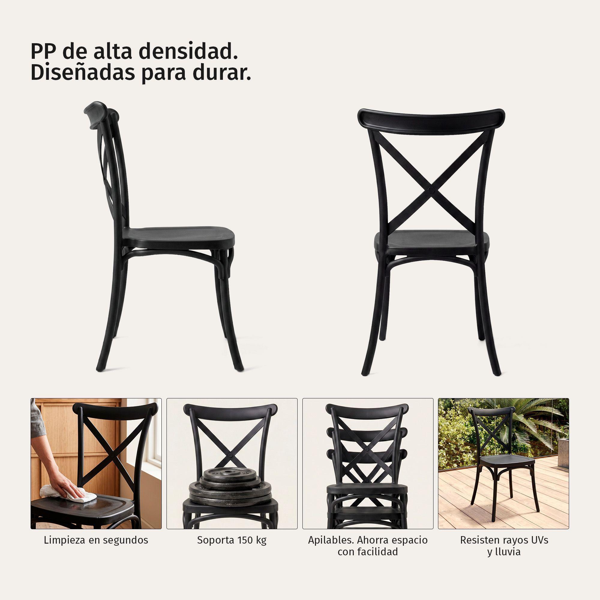Pack 4 Sillas Crossback Para Comedor Apilables Polipropileno Negras-2
