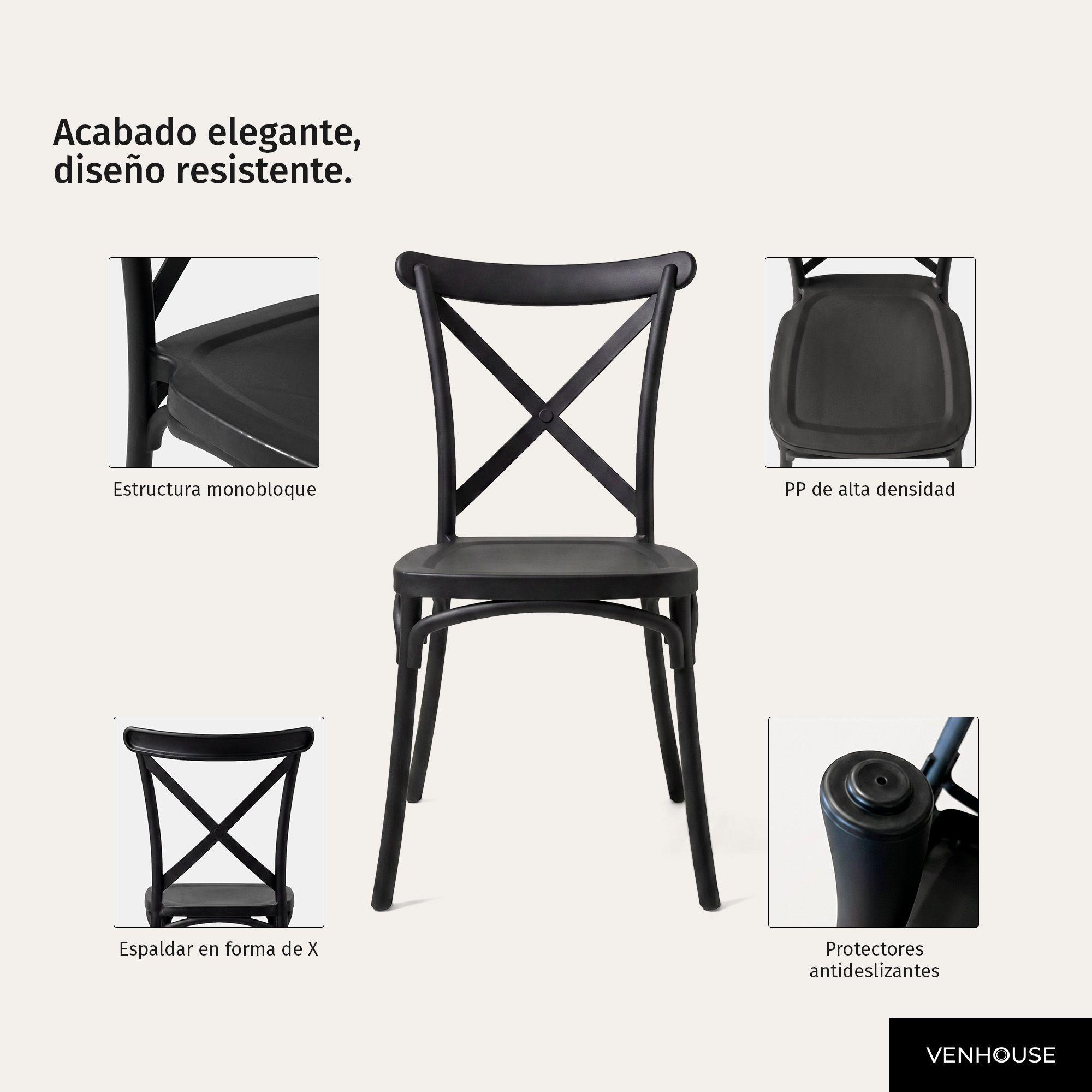Pack 4 Sillas Crossback Para Comedor Apilables Polipropileno Negras-5