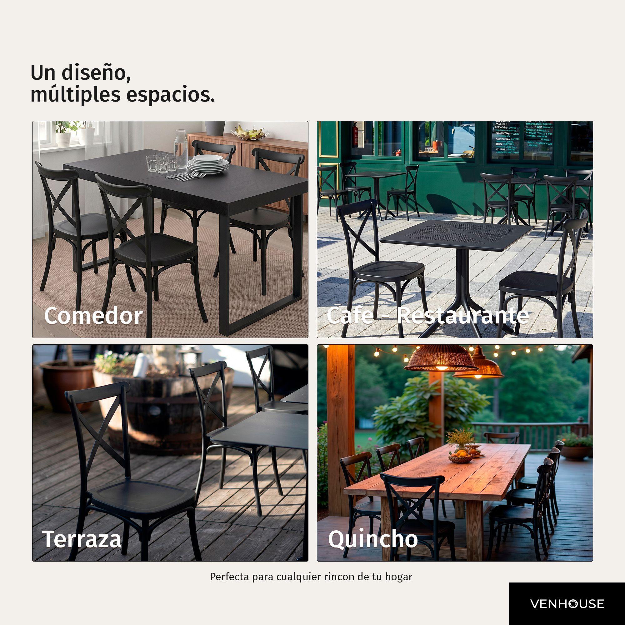 Pack 4 Sillas Crossback Para Comedor Apilables Polipropileno Negras-6