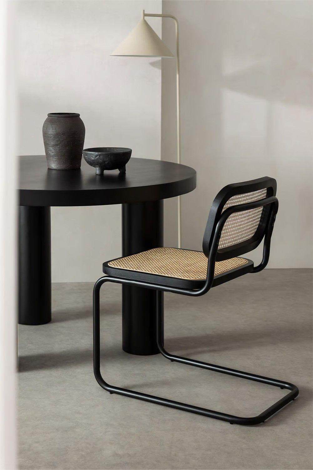 Silla Para Comedor Breuer Madera Y Ratán Negra Venhoouse-2