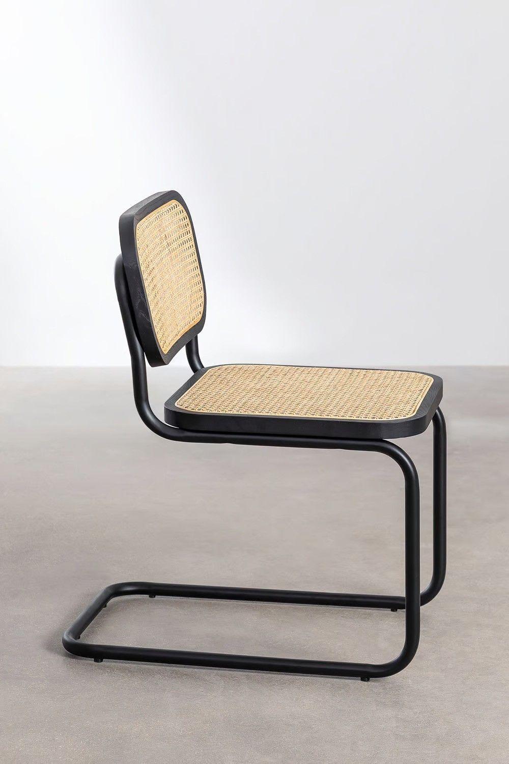 Silla Para Comedor Breuer Madera Y Ratán Negra Venhoouse-3