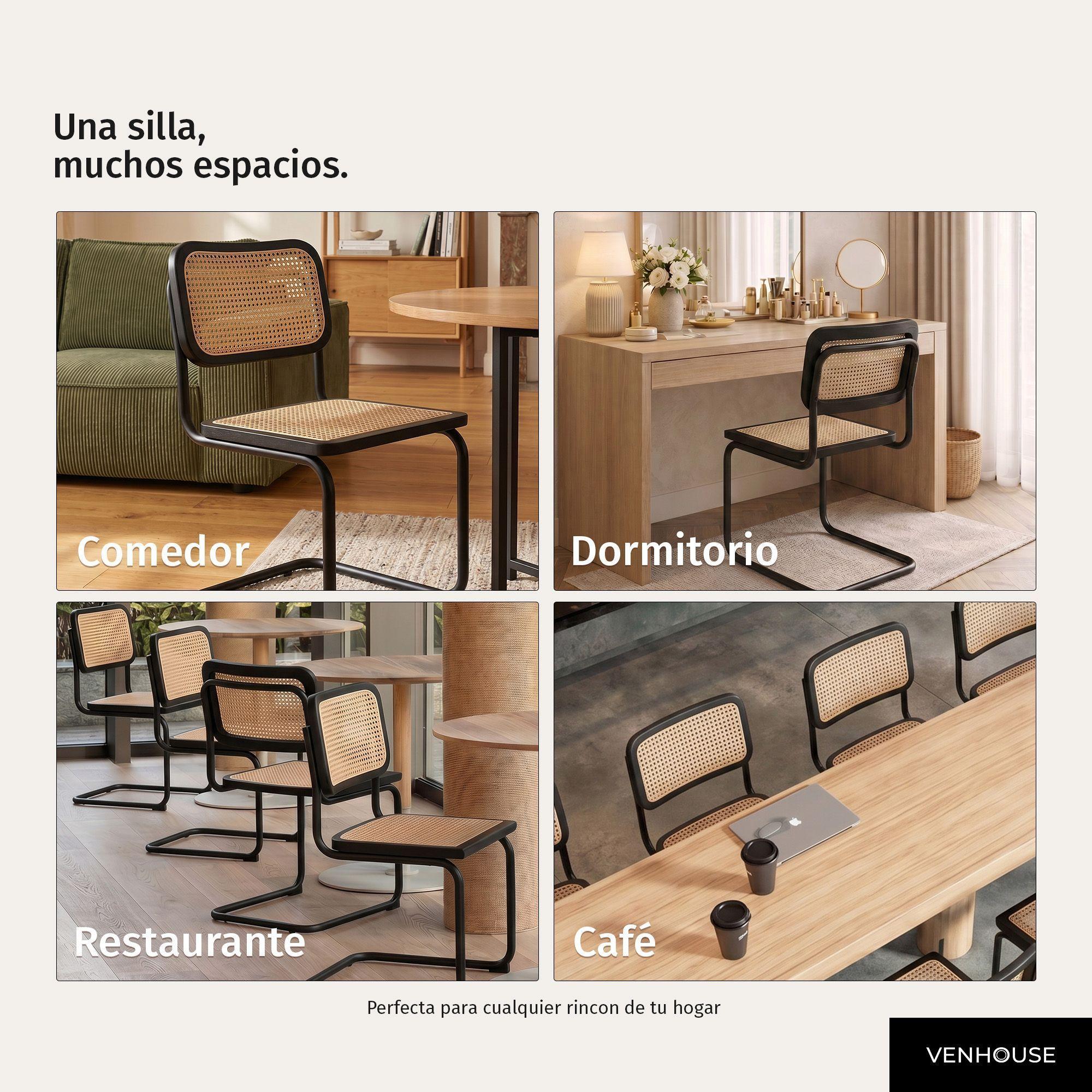 Silla Para Comedor Cocina Ratán Madera Moderna Respaldo Breuer Negra-5