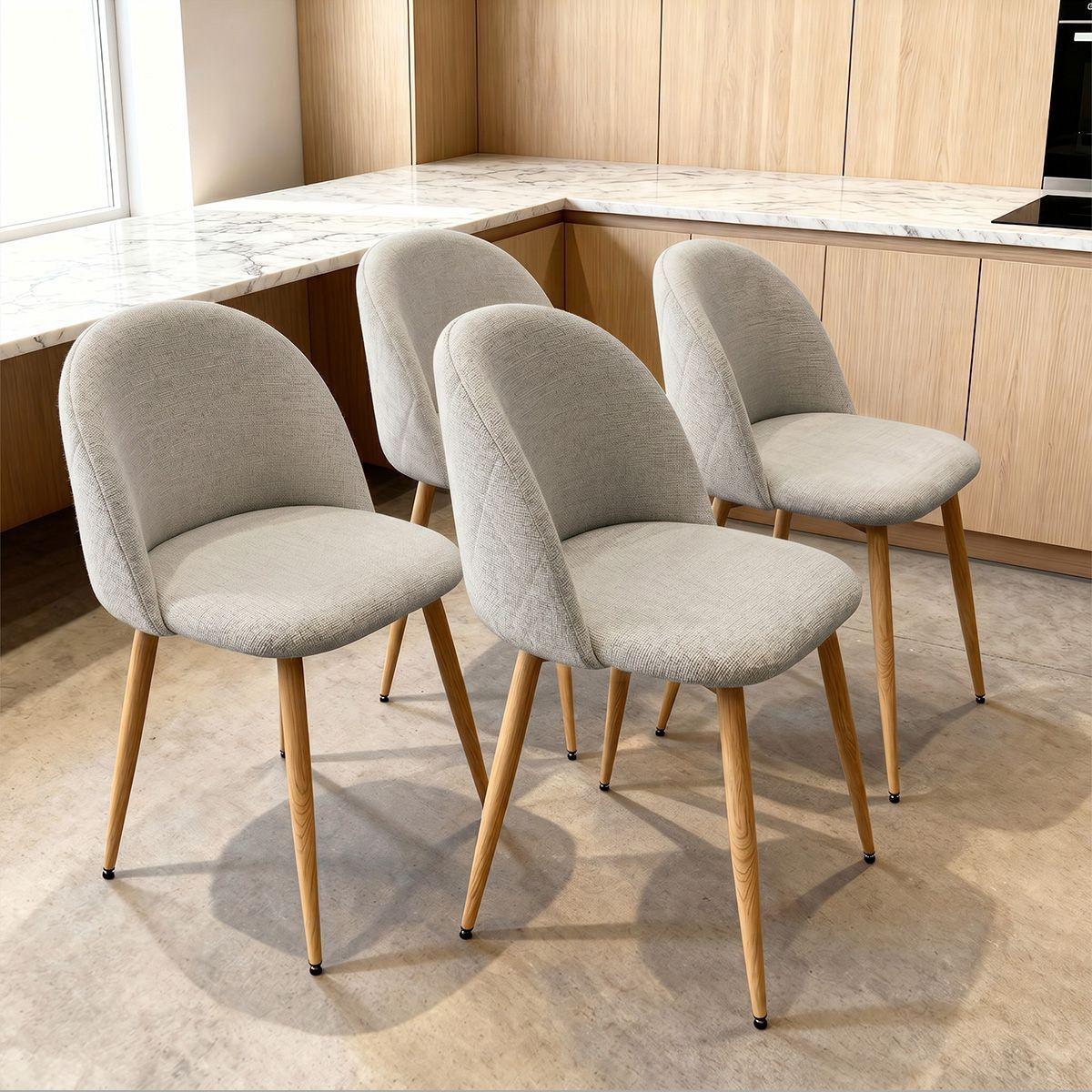 Pack 4 Sillas Comedor Moderna Acolchada Metal Sora Venhoouse Greige-0