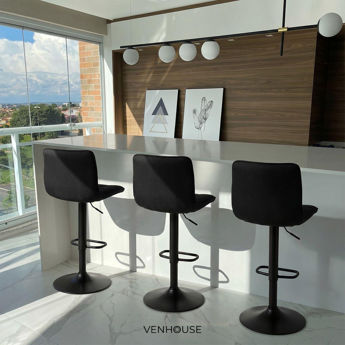 Pack 2 Sillas Piso Bar Taburete Altura Regulable Dorik Venhoouse Negros-6