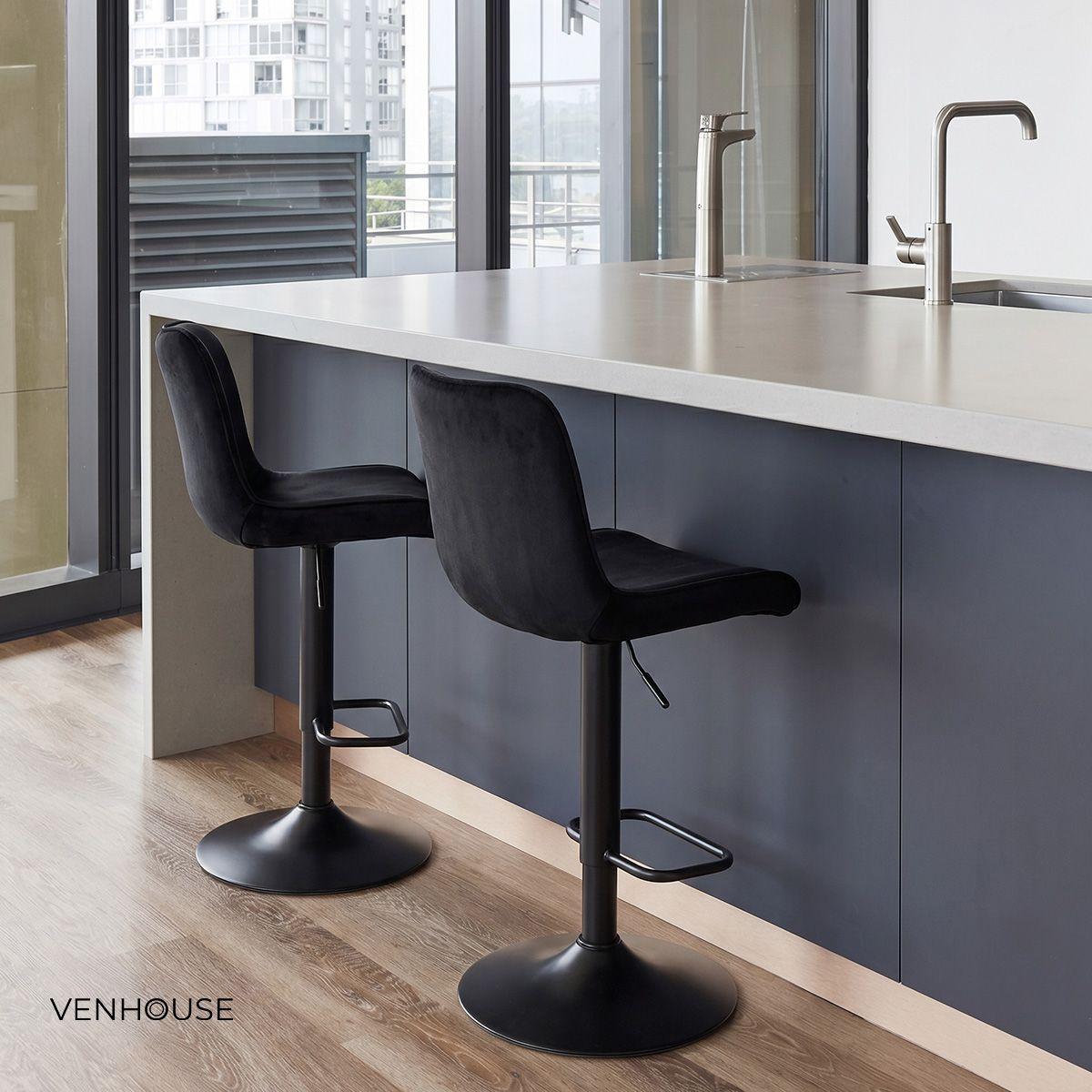 Pack 2 Sillas Piso Bar Taburete Altura Regulable Dorik Venhoouse Negros-7