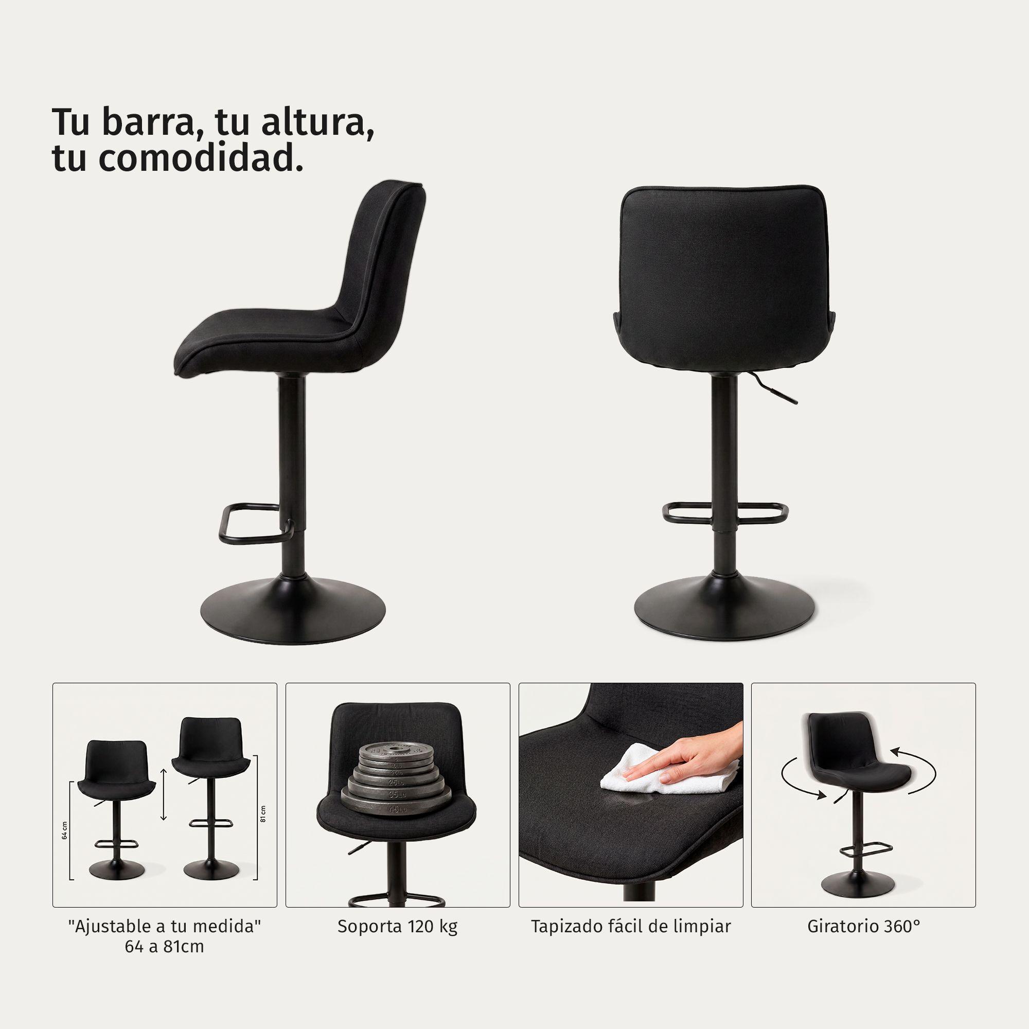 Pack 2 Taburetes Pisos Sillas Bar Acolchados Regulables Dorik Negro-2