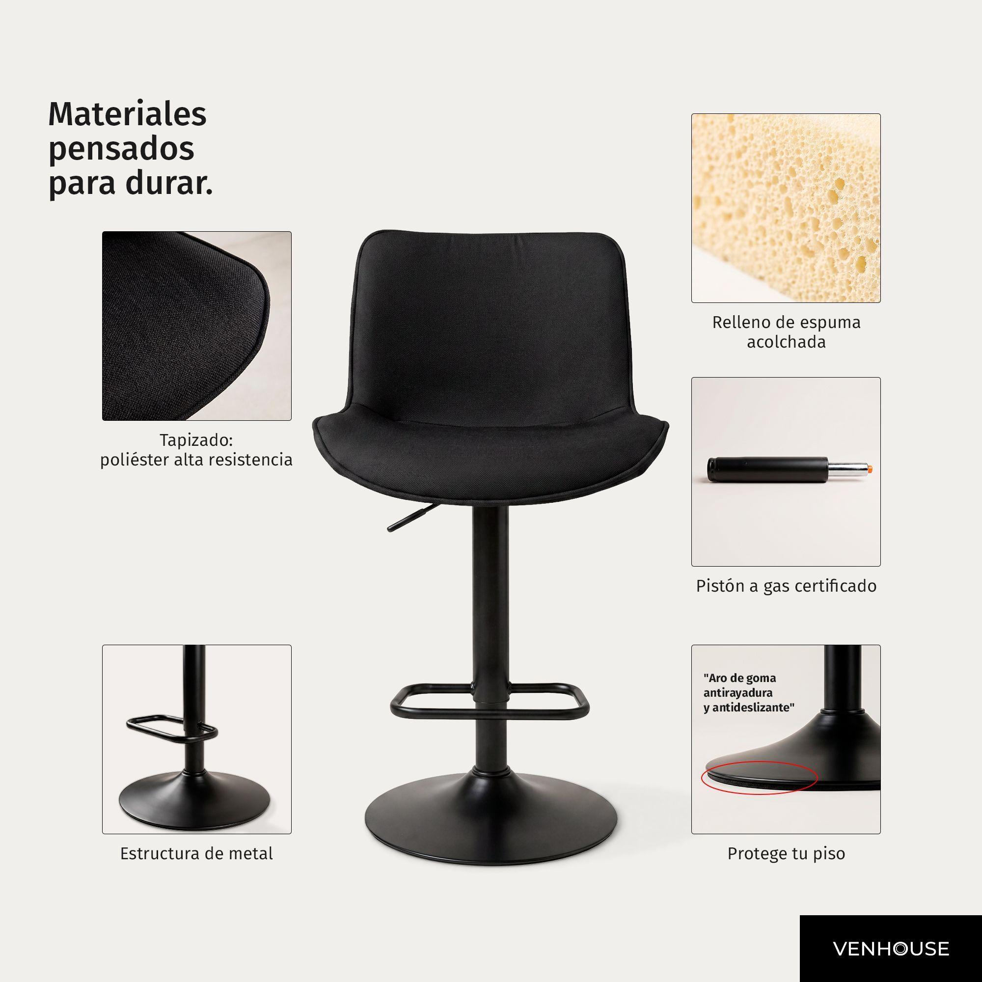 Pack 2 Taburetes Pisos Sillas Bar Acolchados Regulables Dorik Negro-4