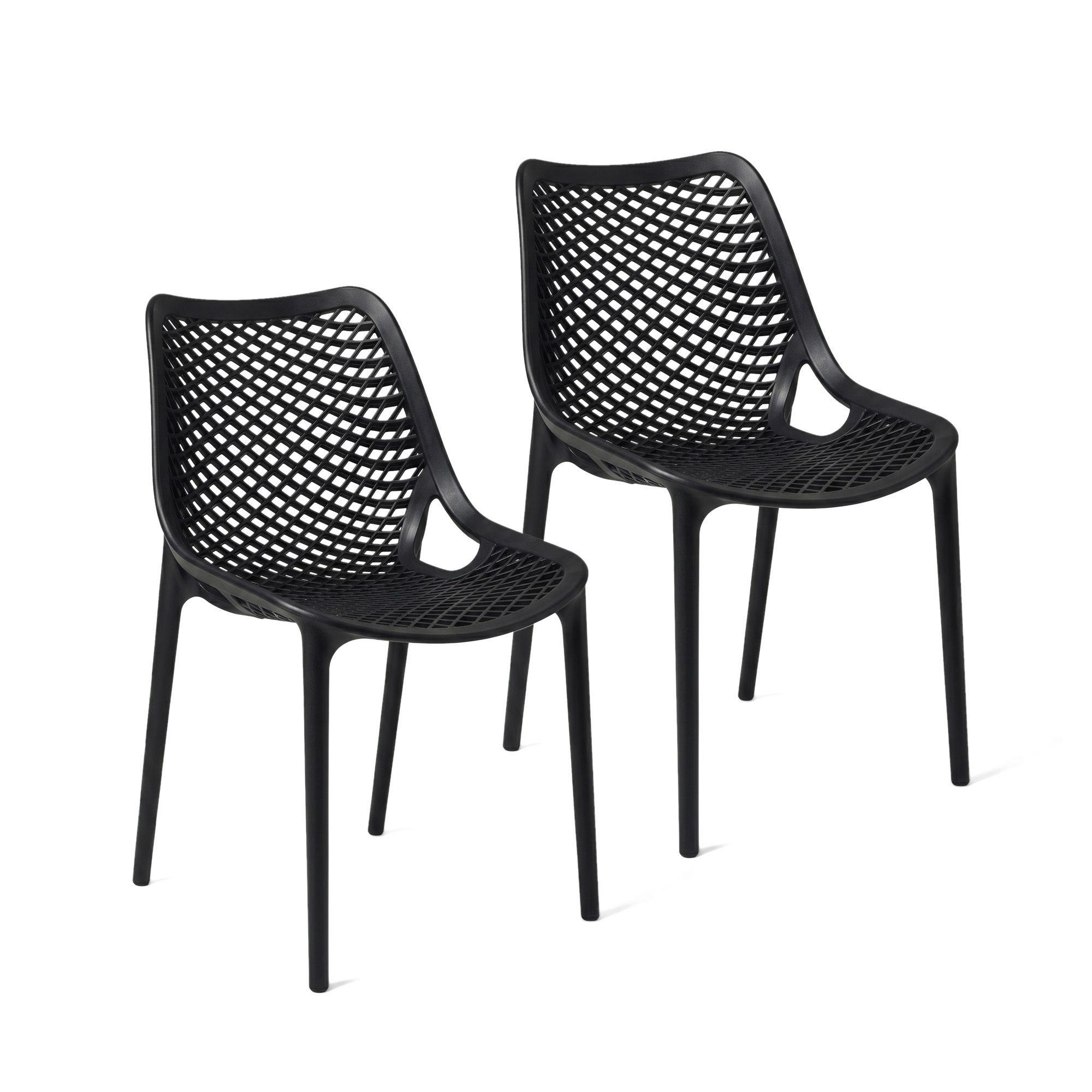 Pack 2 Sillas Comedor Terraza Exterior Apilable Moderna Café Restaurante Berlin Negras-0