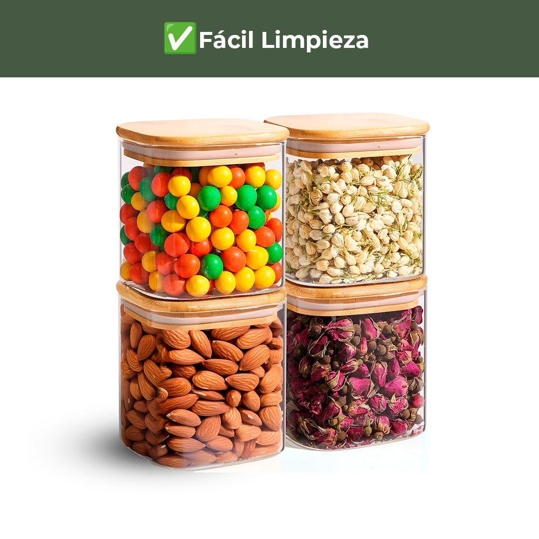 Pack 3 Contenedores Tarros Hermético Vidrio Tapa Bambú 700ml-4