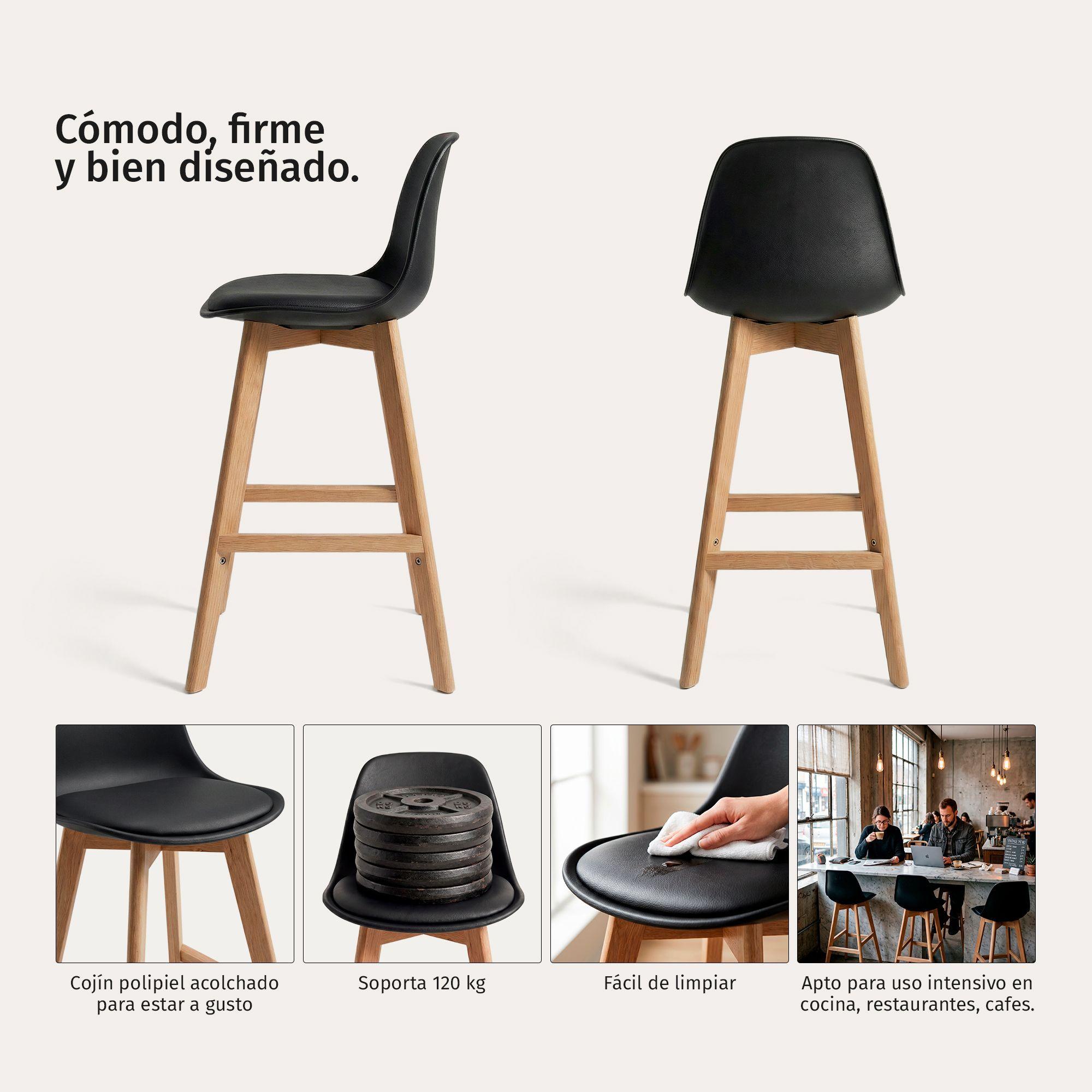 Pack 2 Taburetes Piso Bar Acolchado Altura 65cm Eames Tulip Negro-2