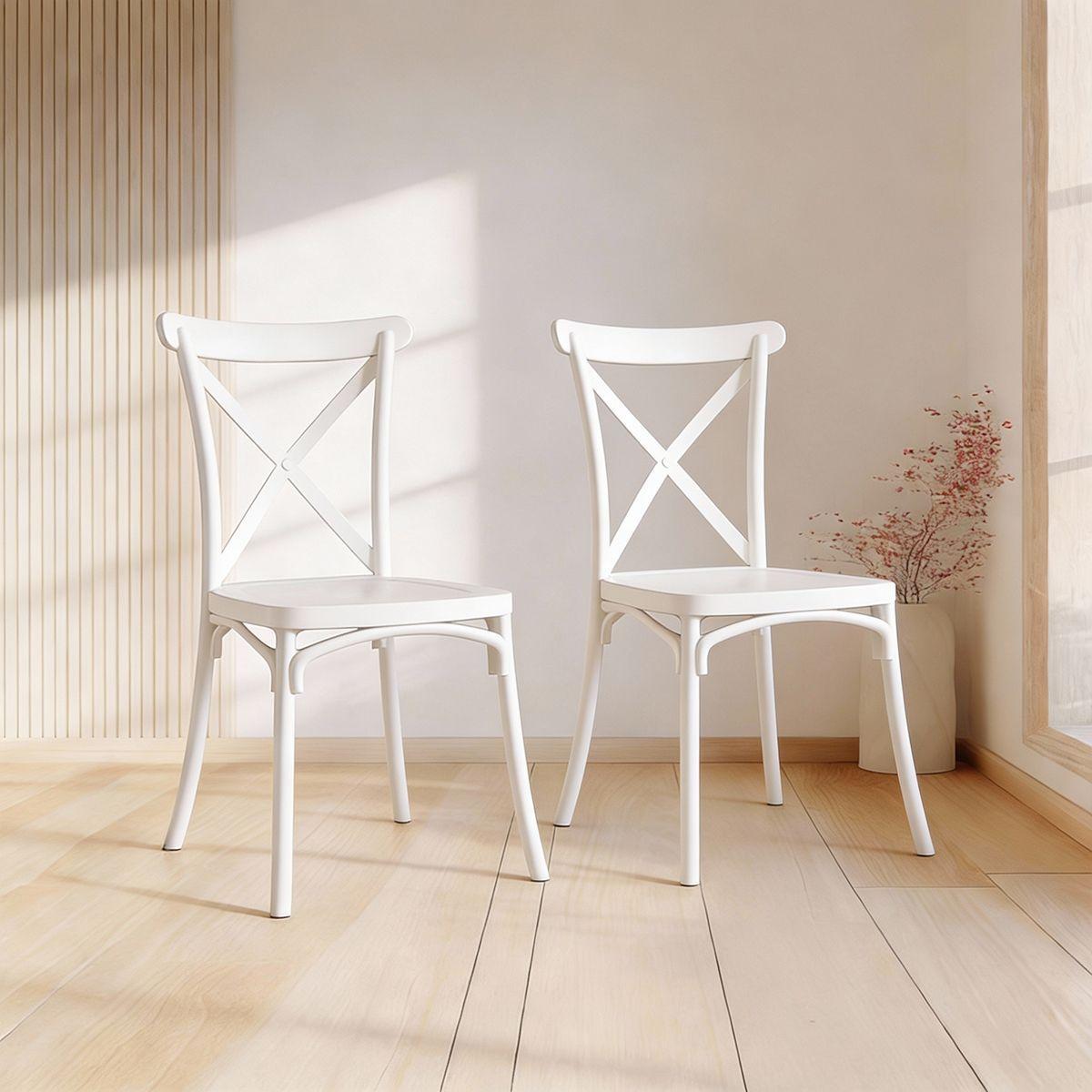Pack 2 Sillas Crossback Para Comedor Apilables Polipropileno Blancas-0