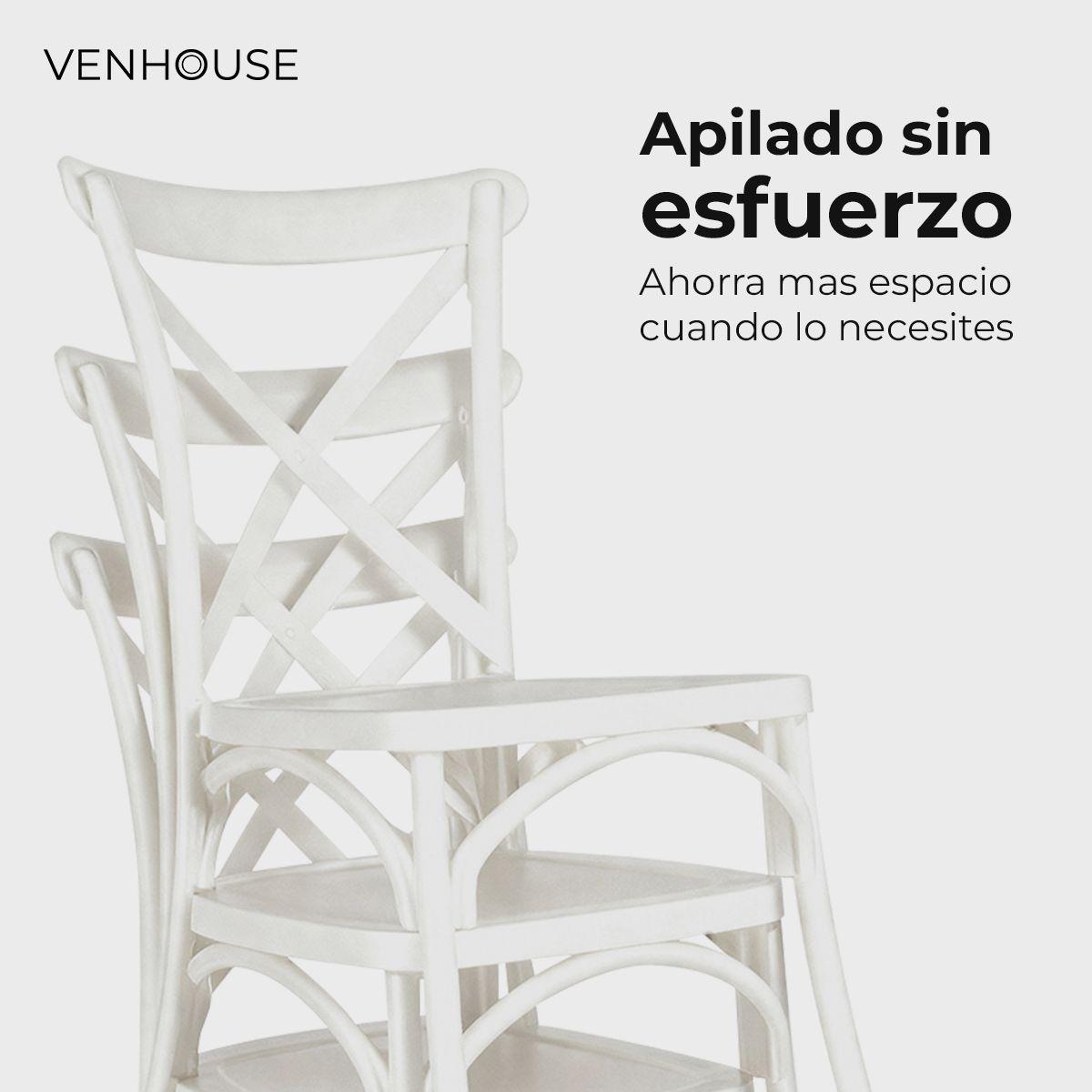 Pack 2 Sillas Crossback Para Comedor Apilables Polipropileno Blancas-2