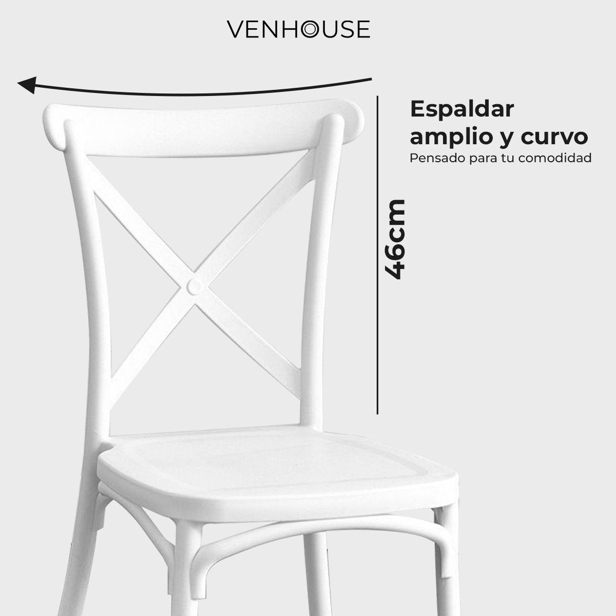 Pack 2 Sillas Crossback Para Comedor Apilables Polipropileno Blancas-3