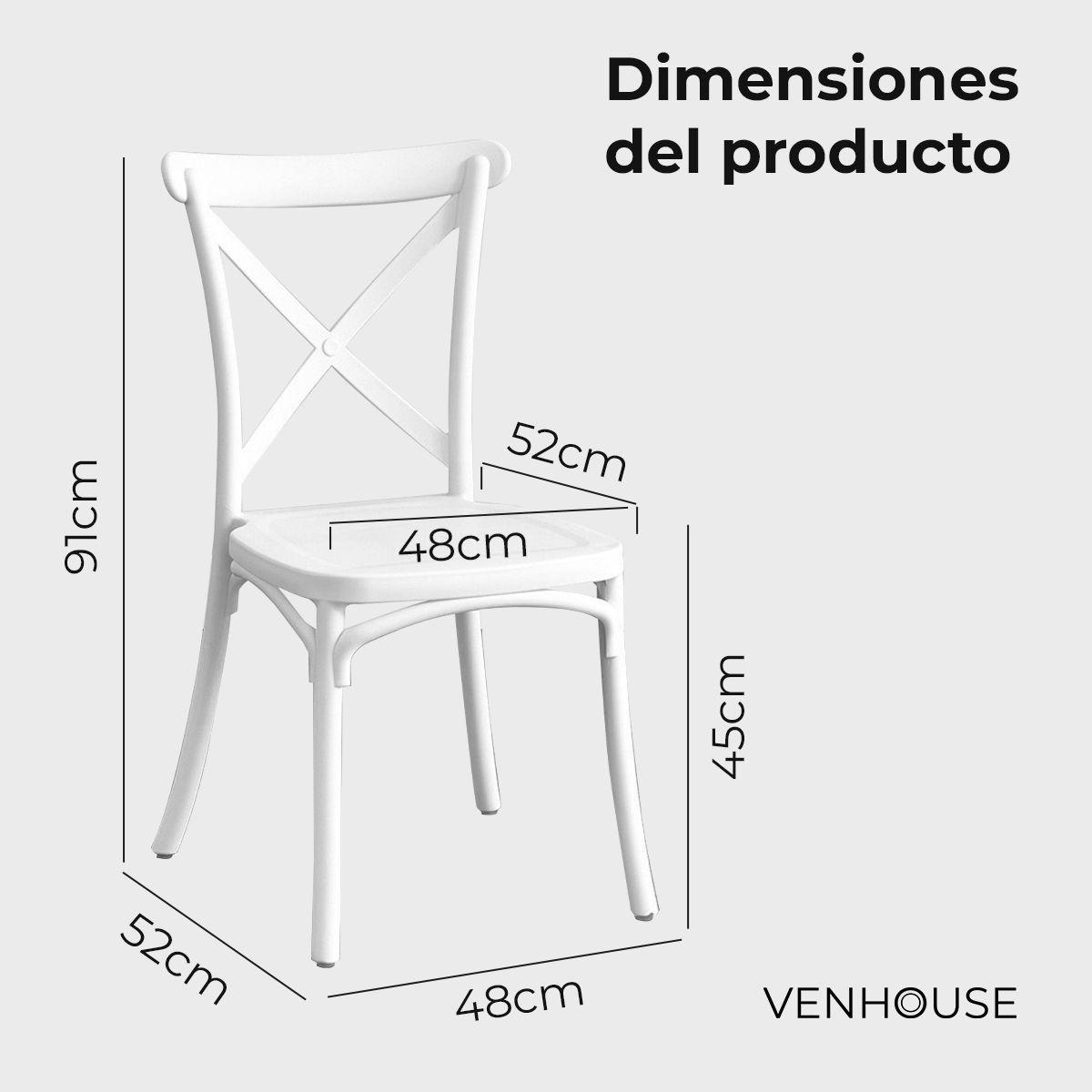 Pack 2 Sillas Crossback Para Comedor Apilables Polipropileno Blancas-4