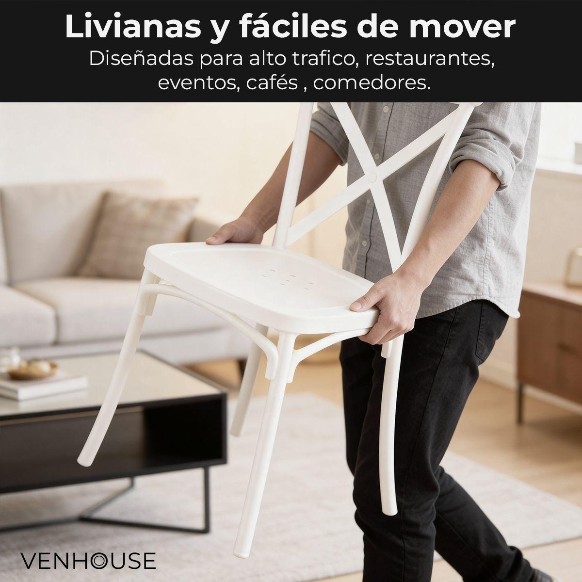 Pack 2 Sillas Crossback Para Comedor Apilables Polipropileno Blancas-5