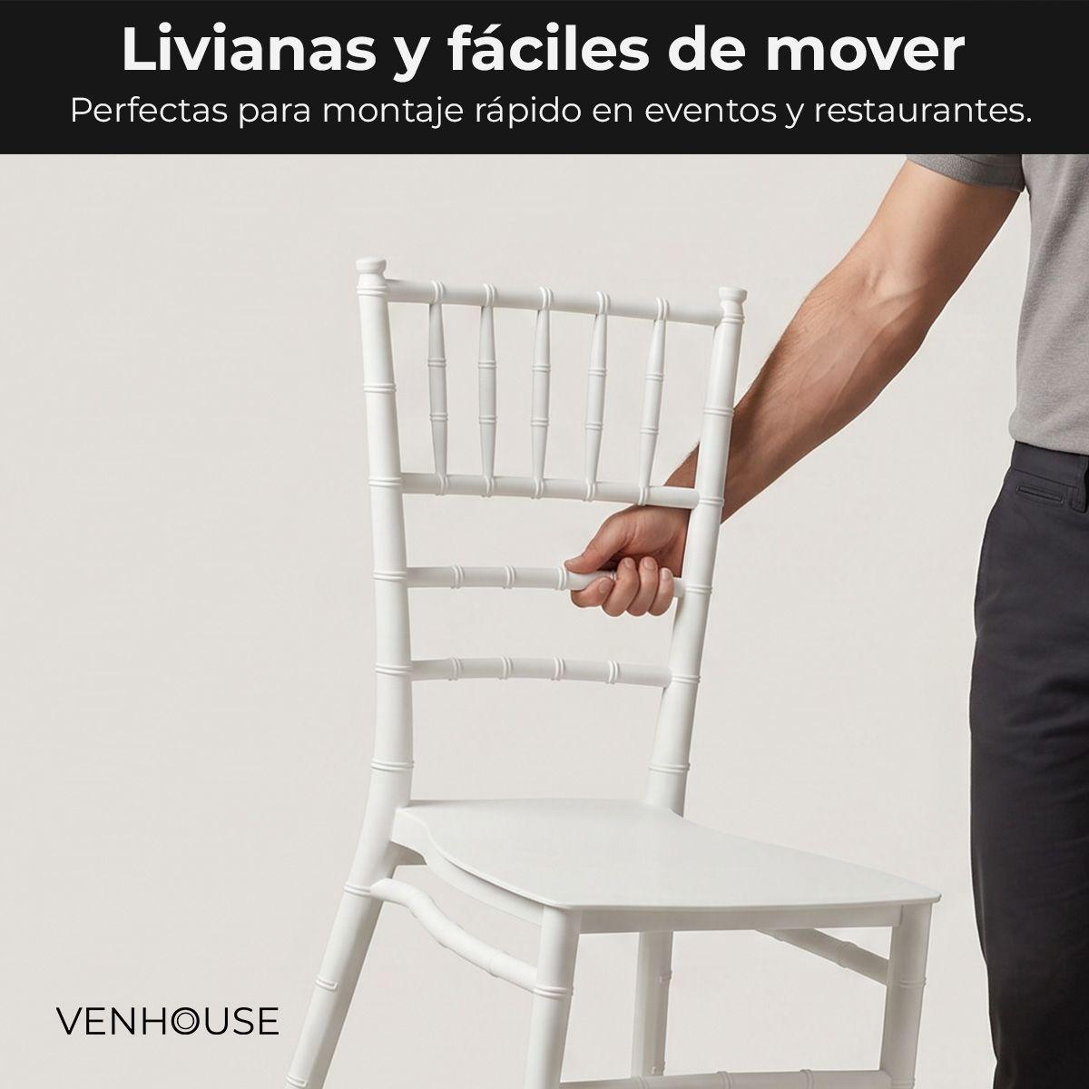 Pack 2 Sillas Comedor Eventos Apilable Polipropileno Blanca Chiavari -5