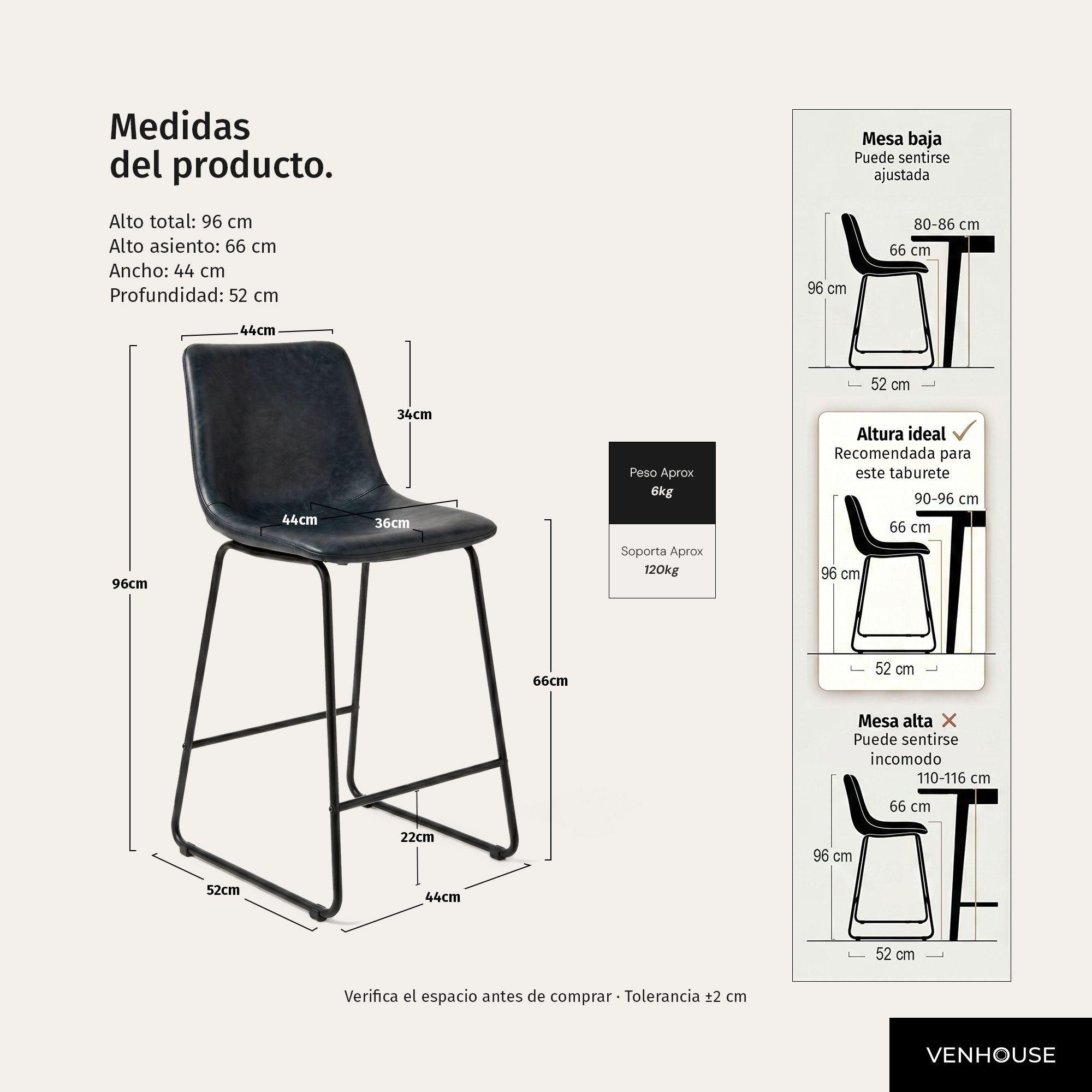 Silla Piso Bar Taburete Cocina Respaldo Metal Cuero Alta Burgos Negro-3